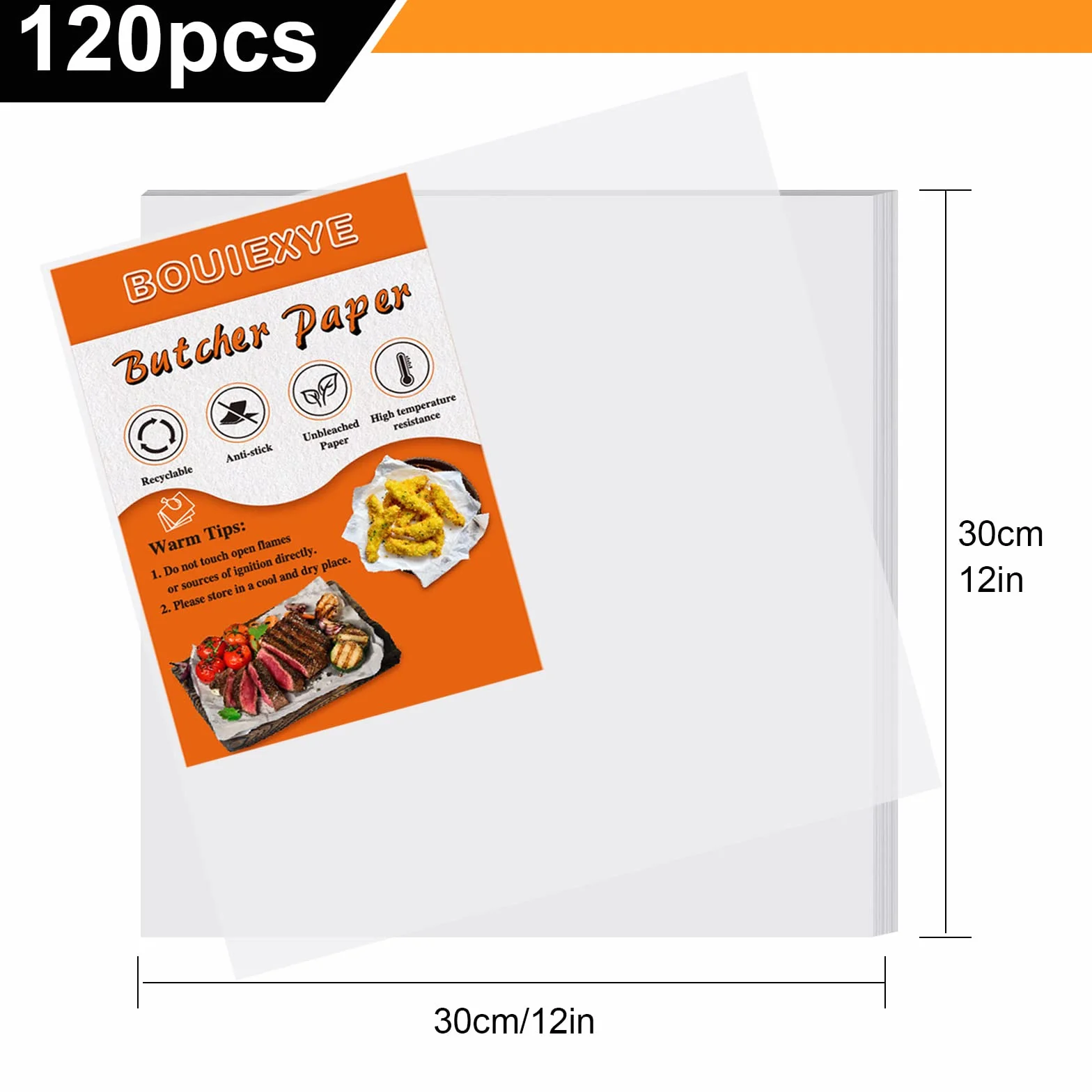 Papel de Carnicero Blanco Sin Cera 12x12 Pulgadas, 120 Piezas Precortado para Sublimación de Carne