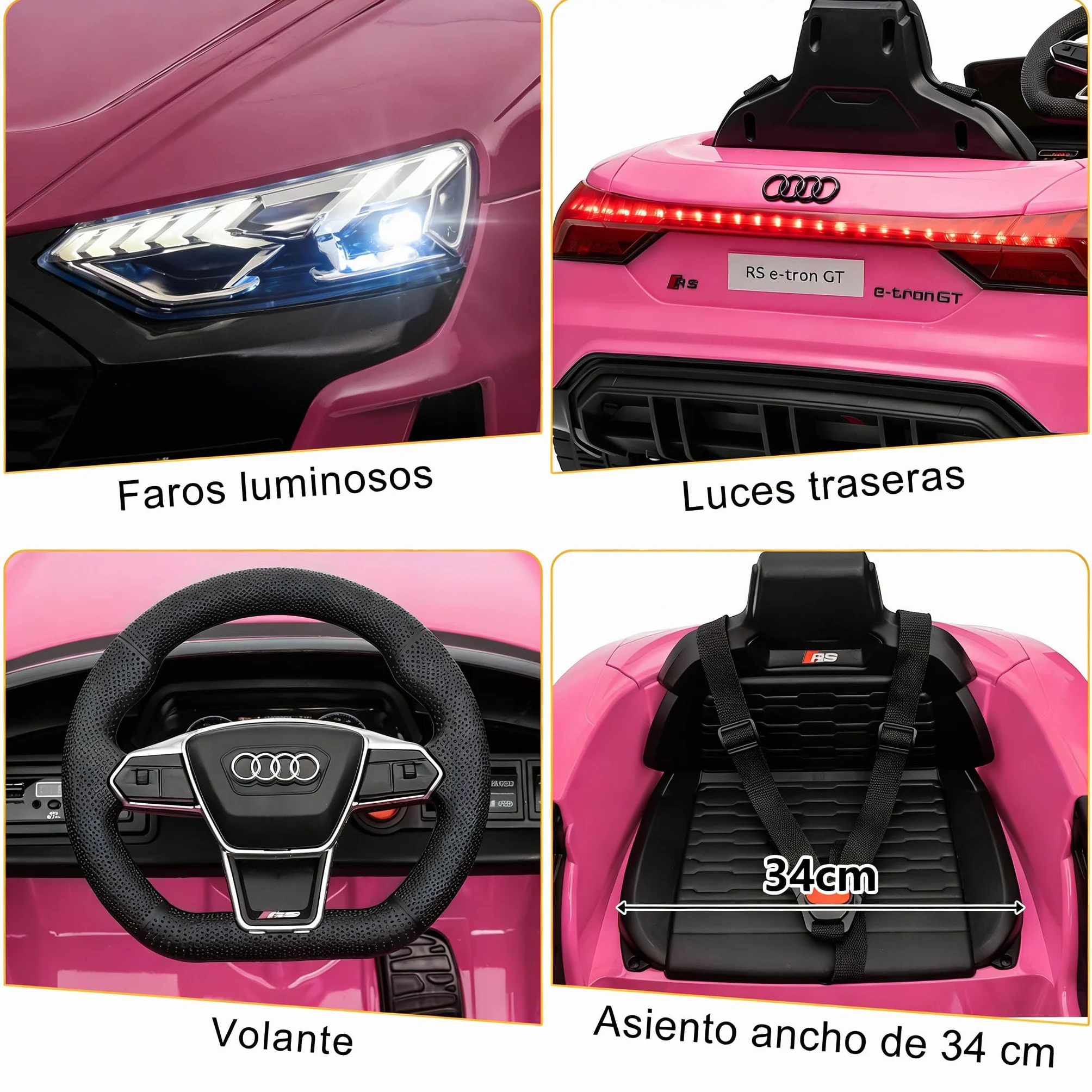 Audi RS E-Tron Coche Eléctrico para Niños 12V Doble Motor 3-5 km/h MP3 Mando a Distancia Rosa