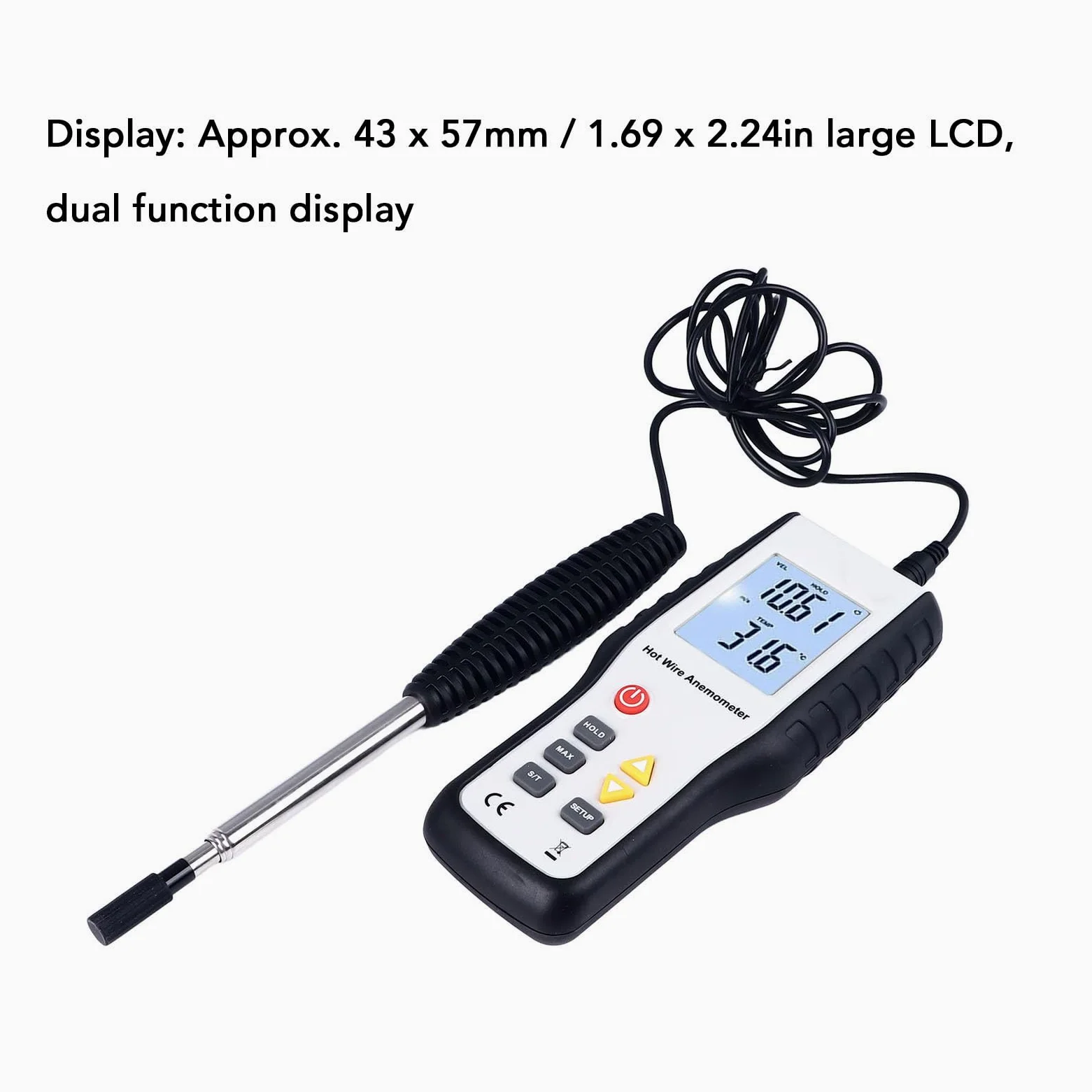 Anemómetro térmico Pantalla LCD de alta sensibilidad Medidor de velocidad del viento con medición de temperatura para monitoreo de energía eólica en alta mar y conductos de