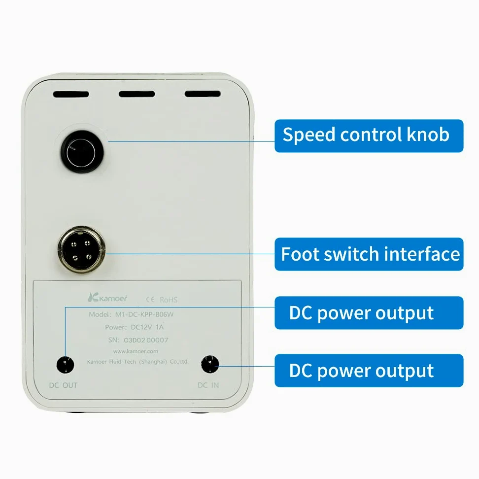 Kamoer M1-DC Bomba peristáltica inteligente 12V DC bomba dosificadora | Líquido programable de bajo flujo ajustable con control para acuario de laboratorio ≥ 33 ml/min