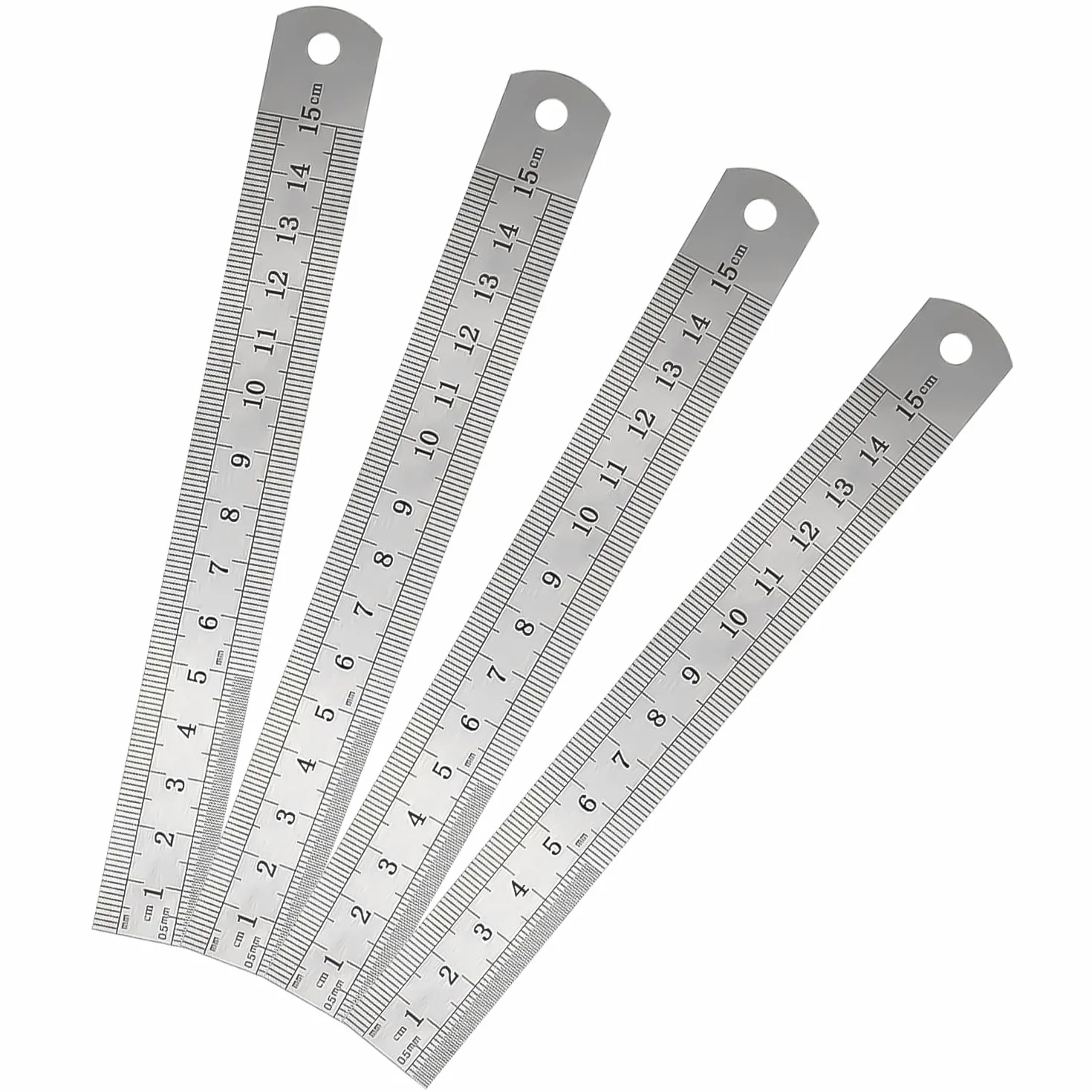Reglas de acero inoxidable 15 cm juego de 4 con agujero herramientas de medición