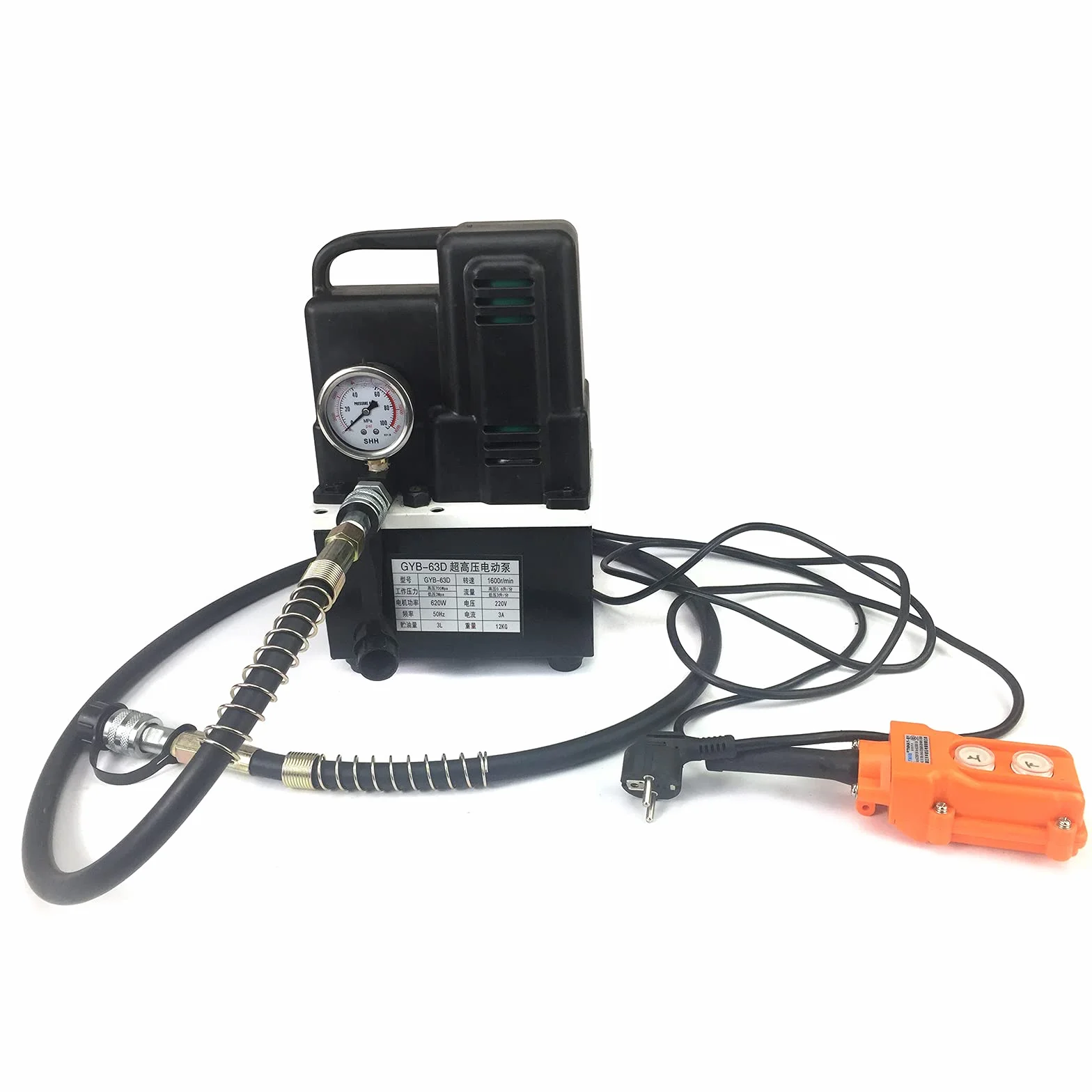 Bomba hidráulica eléctrica de 220 V, 620 W, 70 MPa de alta presión, depósito de aceite de 3 L, con mando a distancia y manómetro, bomba electrohidráulica para reparación de coches, prensas