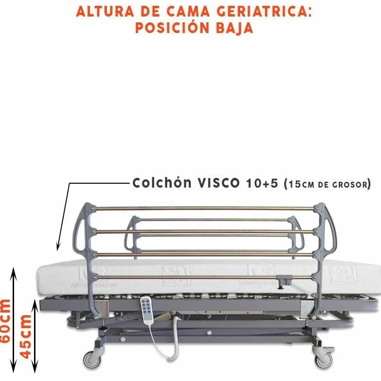 Ventadecolchones - Camas Articuladas Geriátrica de Hospital con Carro Elevador de 90 x 190 cm, con Bote de Grasa y Servicio de Subida y Montaje