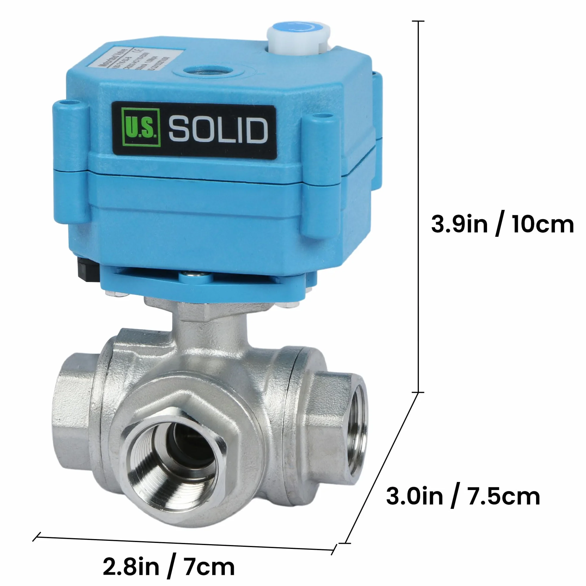 U.S. Solid Válvula motorizada 3 vías acero inoxidable: tipo L - eléctrica válvula con función manual, puerto estándar (1/2", AC110-230V)