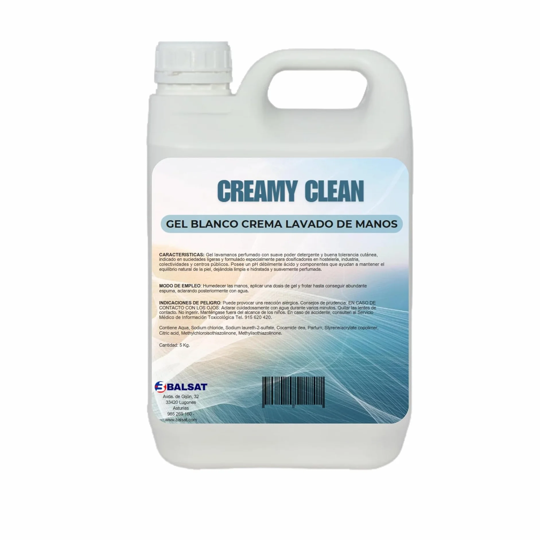BALSAT Jabón de Manos CREAMYCLEAN Garrafa 5L Gel Neutro Dermoprotector Lanolina