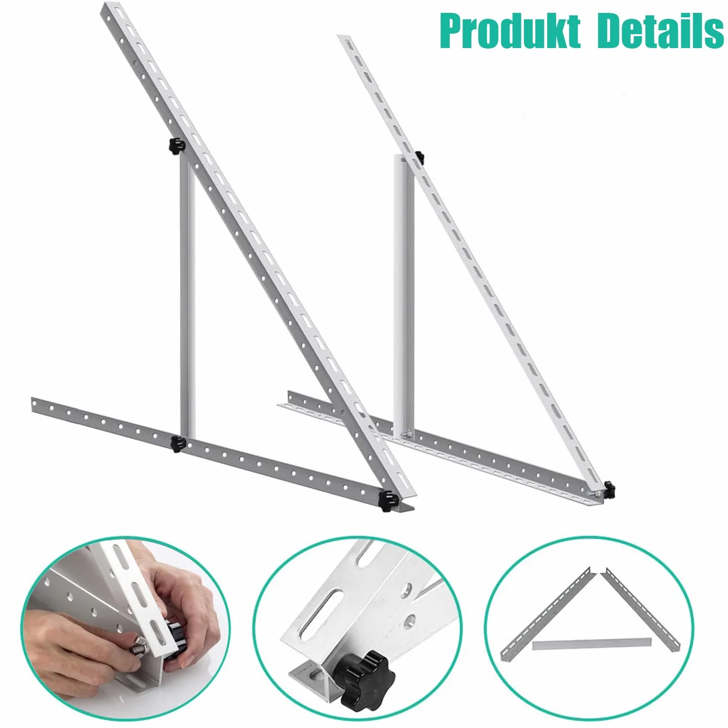 Warmfay 4 unidades de soporte para panel solar, 114 cm, 45 pulgadas, soporte de aluminio para central eléctrica de balcón con estructura de montaje, ángulo ajustable 0-90°, 100 W-1200 W, módulo solar