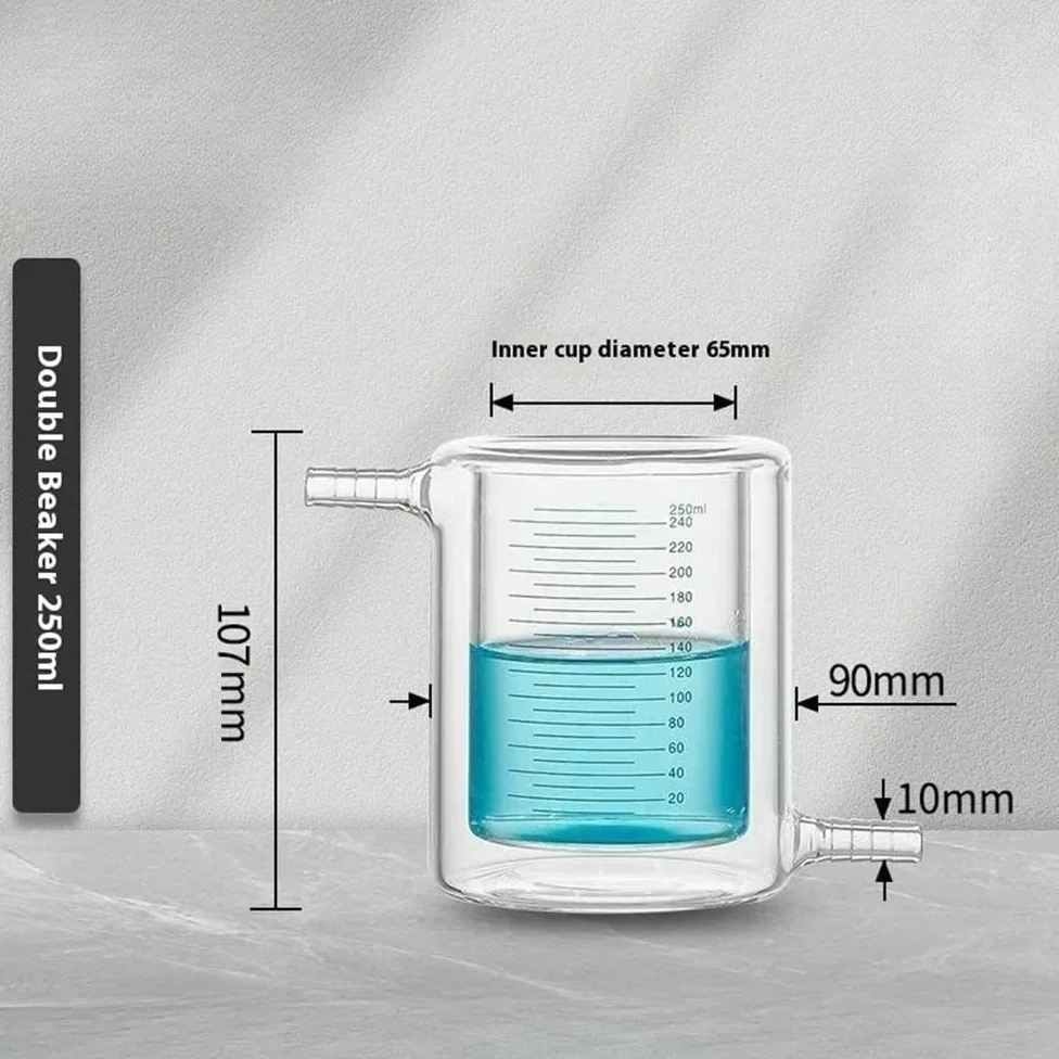 Vaso de precipitados con camisa de doble capa de 10 ml a 1000 ml, vaso de precipitados experimental con camisa de laboratorio de vidrio de borosilicato alto(250ML)