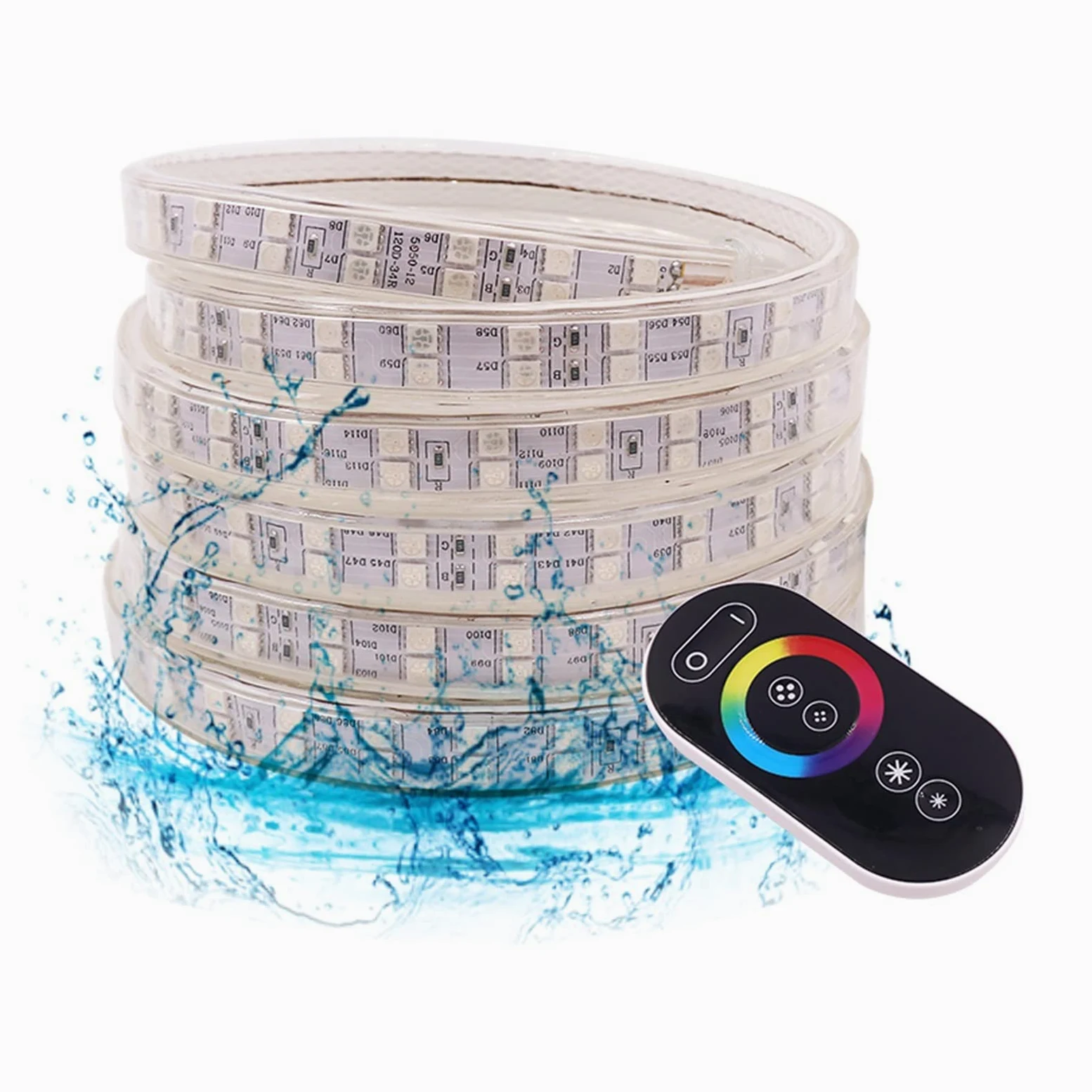 Tira de luces LED RGB 5050 de 220 V, control remoto táctil, súper brillante, doble fila, impermeable, cinta flexible para decoración del hogar (juego RGB de 220 V, 15 m)
