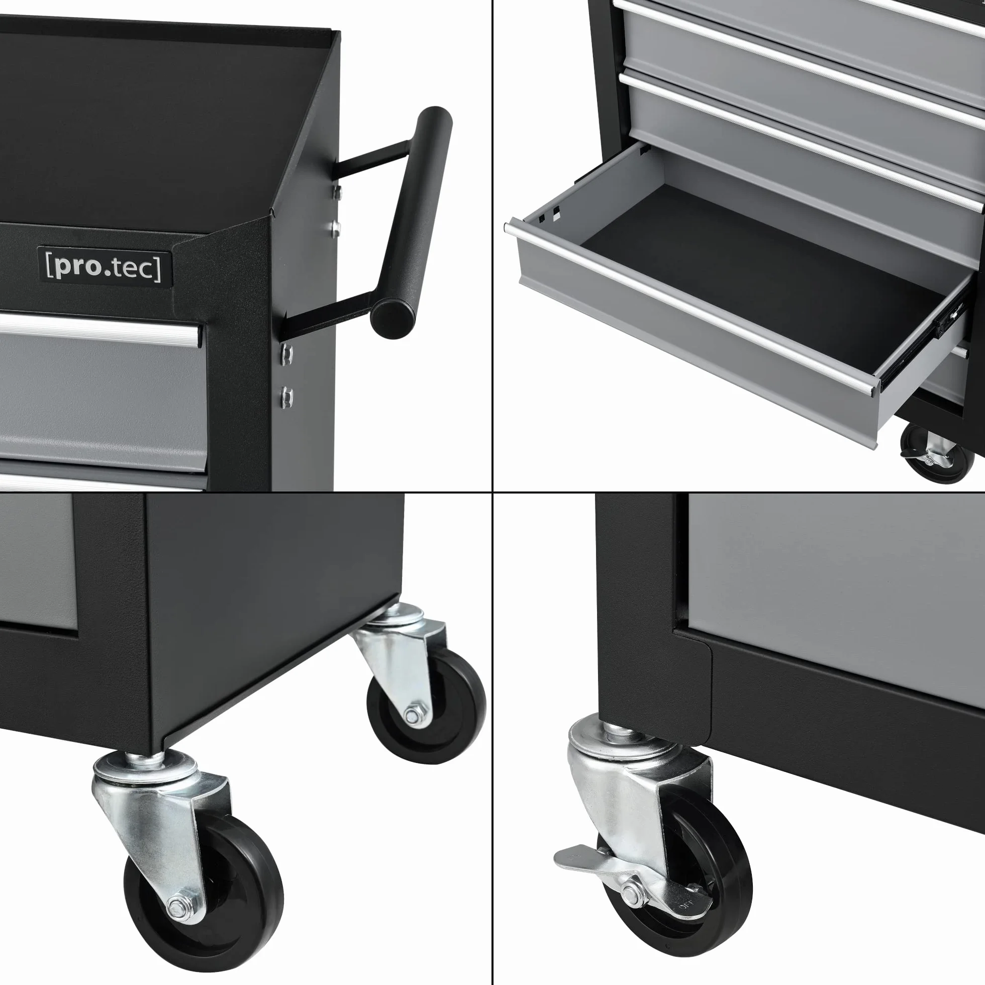 pro.tec Carrito de Herramientas de Acero con 5 Cajones y 4 Ruedas Carro de Caja Taller Móvil en Negro 69 x 33 x 77,5 cm Máx. 10kg