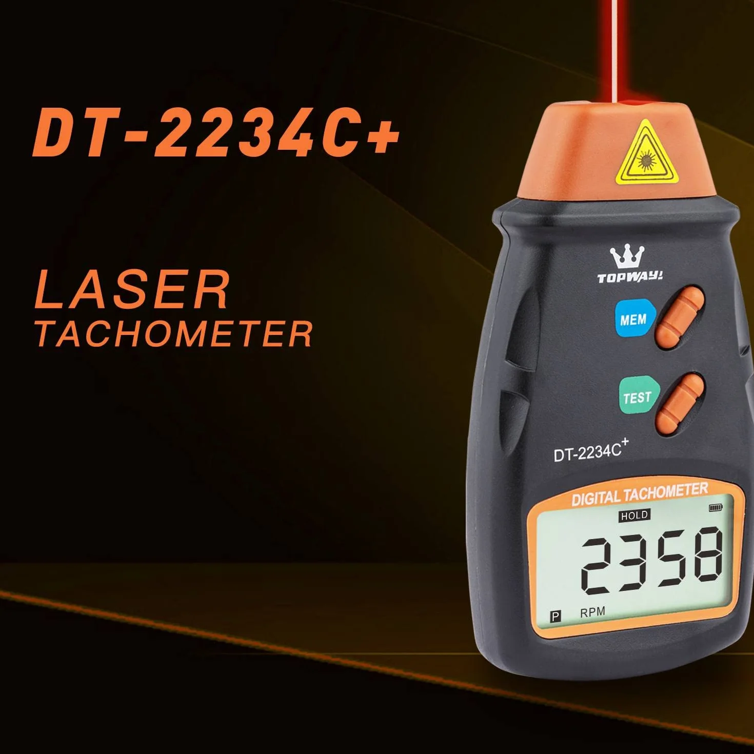 TOPWAY Tacómetro Digital sin Contacto LCD 2,5-99 999 r.p.m. para Motores