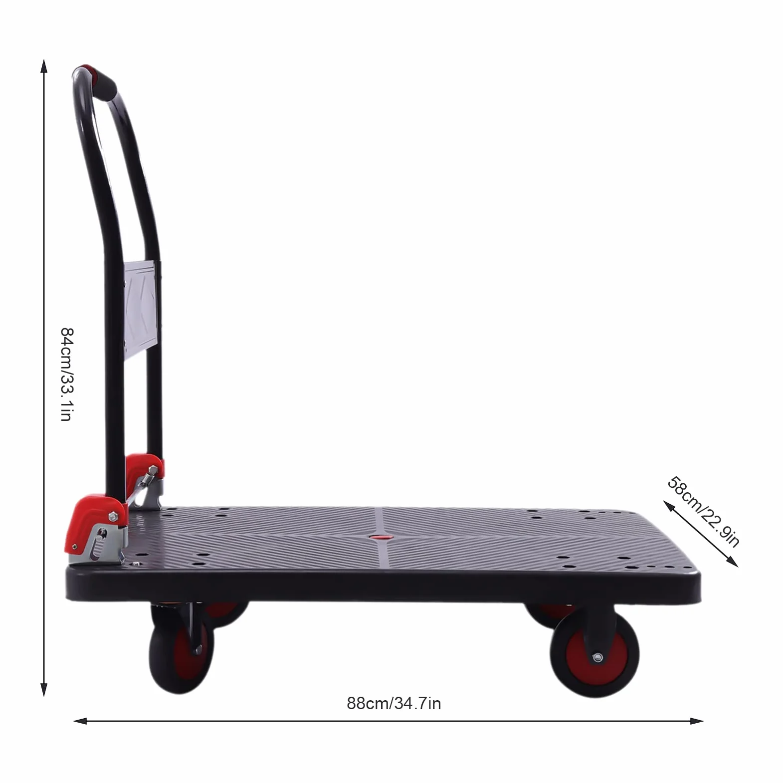 Carro de transporte, carretilla plegable, con una sola mano, 400 kg, carro de plataforma, carro silencioso con frenos para garaje, taller, jardín, etc