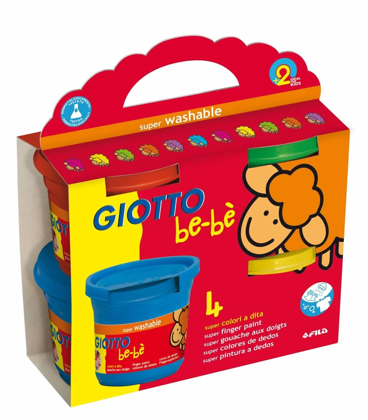 GIOTTO be-bè Pintura a Dedos Lavable, Botes 4 x 150 ml, Colores surtidos