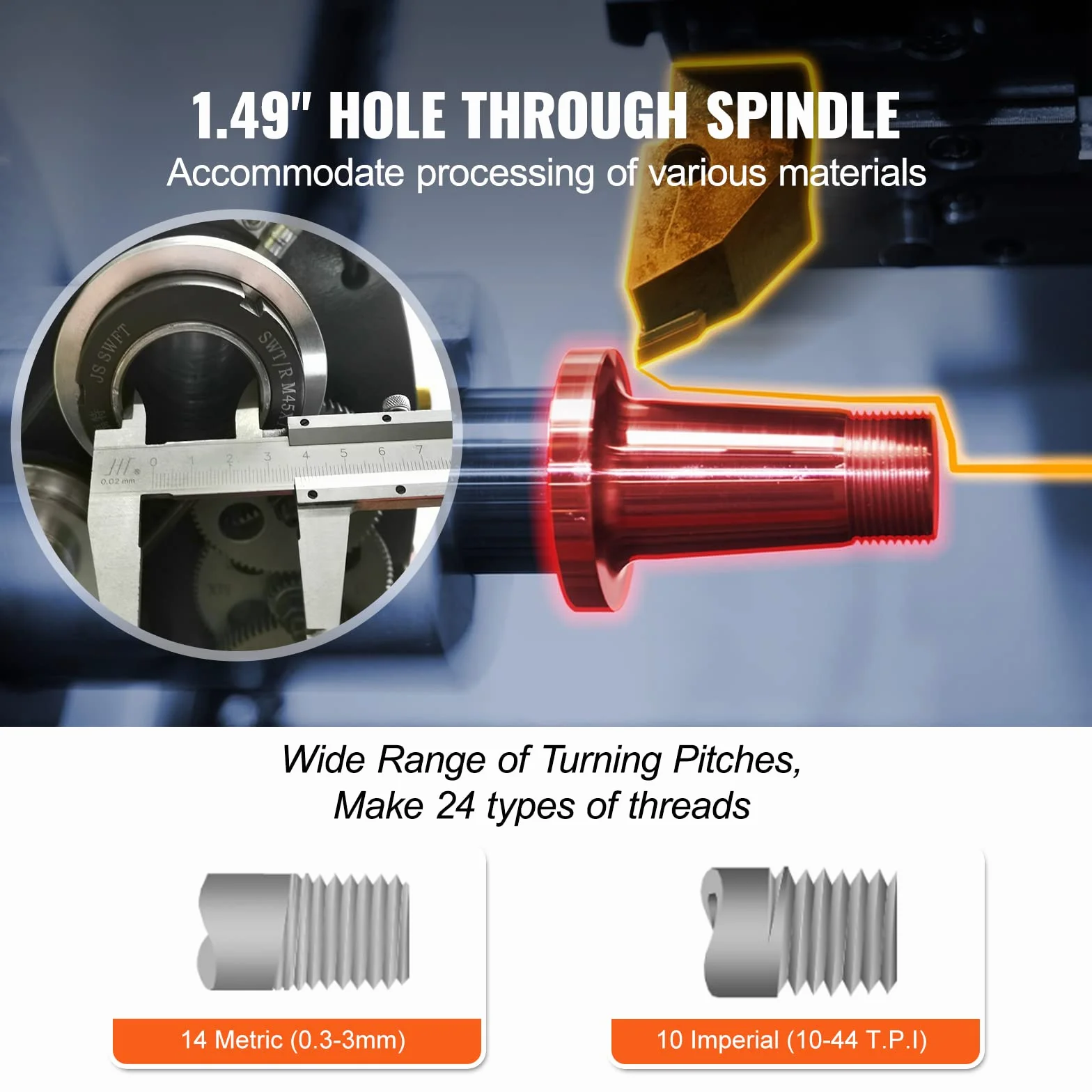 VEVOR Torno de Metal 8,3"x29,5" Torno de Metal de Sobremesa 50-2500 RPM Velocidad Variable Continua 750 W sin Escobillas Engranajes de Metal con Caja de Herramientas para Procesamiento de Precisión