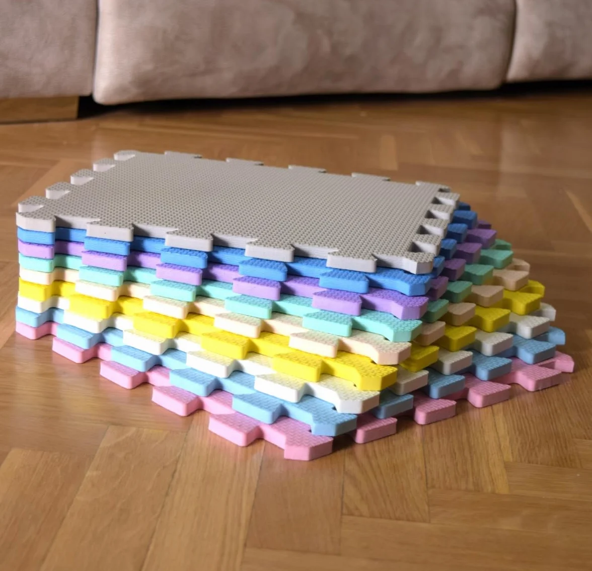 Alfombra Puzzle Goma EVA 1 cm Espesor 9 Piezas Intercambiables Colores Suaves
