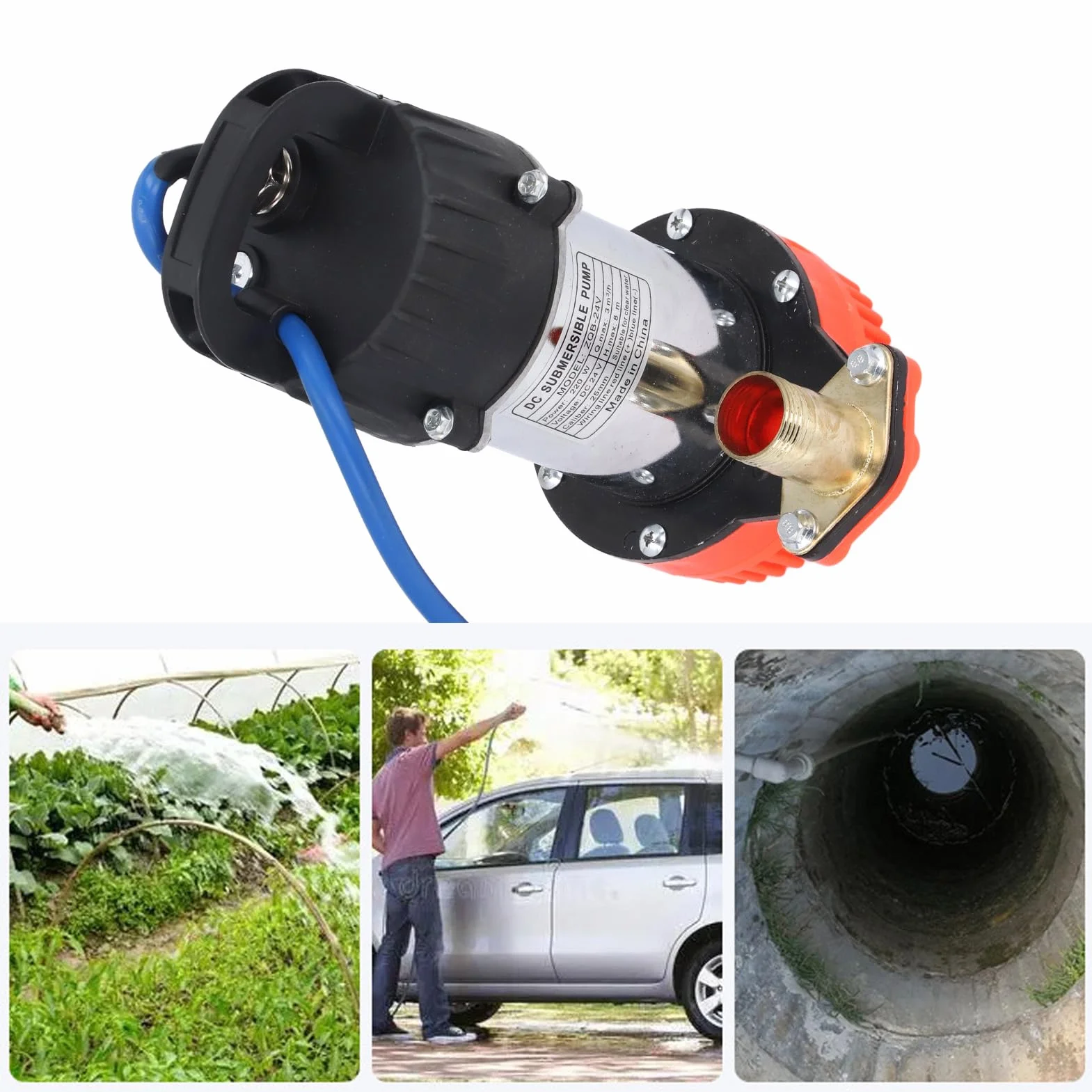 Bomba sumergible de agua solar sumergible de 24 V CC, 220 W, alta carrera, 8 m, gran bomba de pozo profundo para granja, bomba de agua de bajo consumo para exteriores
