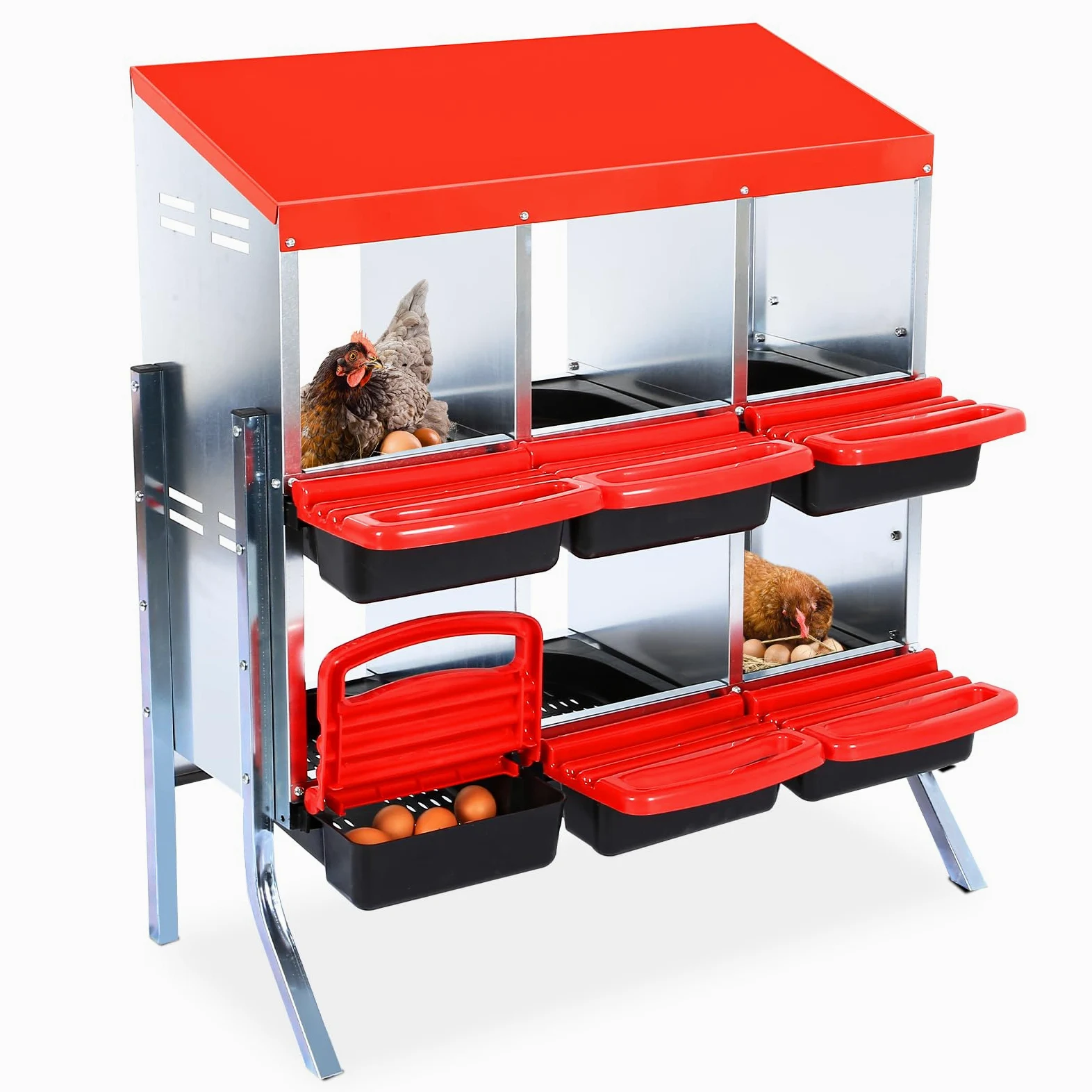Gallinero para Exterior Metálica con 6/8/10 Compartimentos, Ponederos para Gallinas Galvanizadas De Alta Resistencia con Bandeja Desmontable, Patas De Apoyo, Montaje En Pared/Independiente