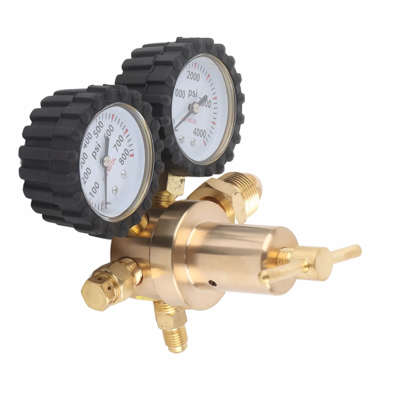 Cocoarm Regulador de Nitrógeno Regulador de Gas de Doble Calibre de Latón de 0 a 800 PSI con en T Medidores de Fácil Lectura para Limpieza del HVAC Pruebas de Presión y Control de Cilindros (Estados