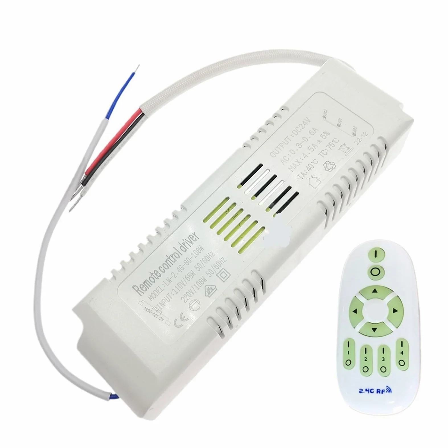1 Uds. Controlador LED de Control Remoto de Salida 24V 2,4G 108W 150W Tira de luz LED de Doble Color Fuente de alimentación con atenuación y Cambio de Color(80-108W,AC 220V with Remote)
