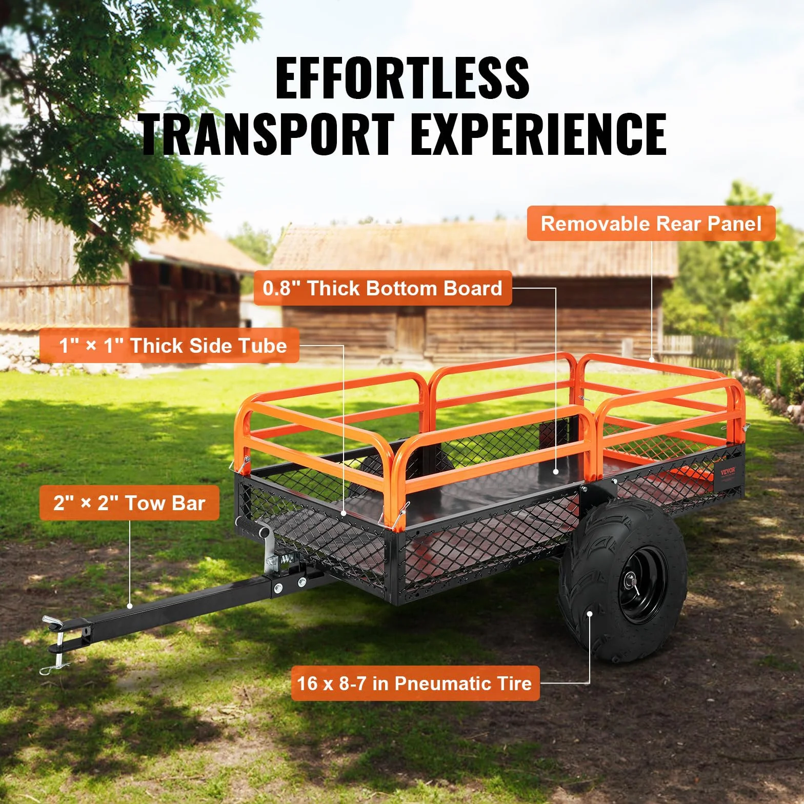 VEVOR Remolque Volquete Capacidad de Carga de 680kg Remolque Utilitario de Jardín Resistente con Laterales Extraíbles Carro de Transporte Volquete de 0,4m³ para Tractor, Cortacésped, ATV, 200x66x76 cm