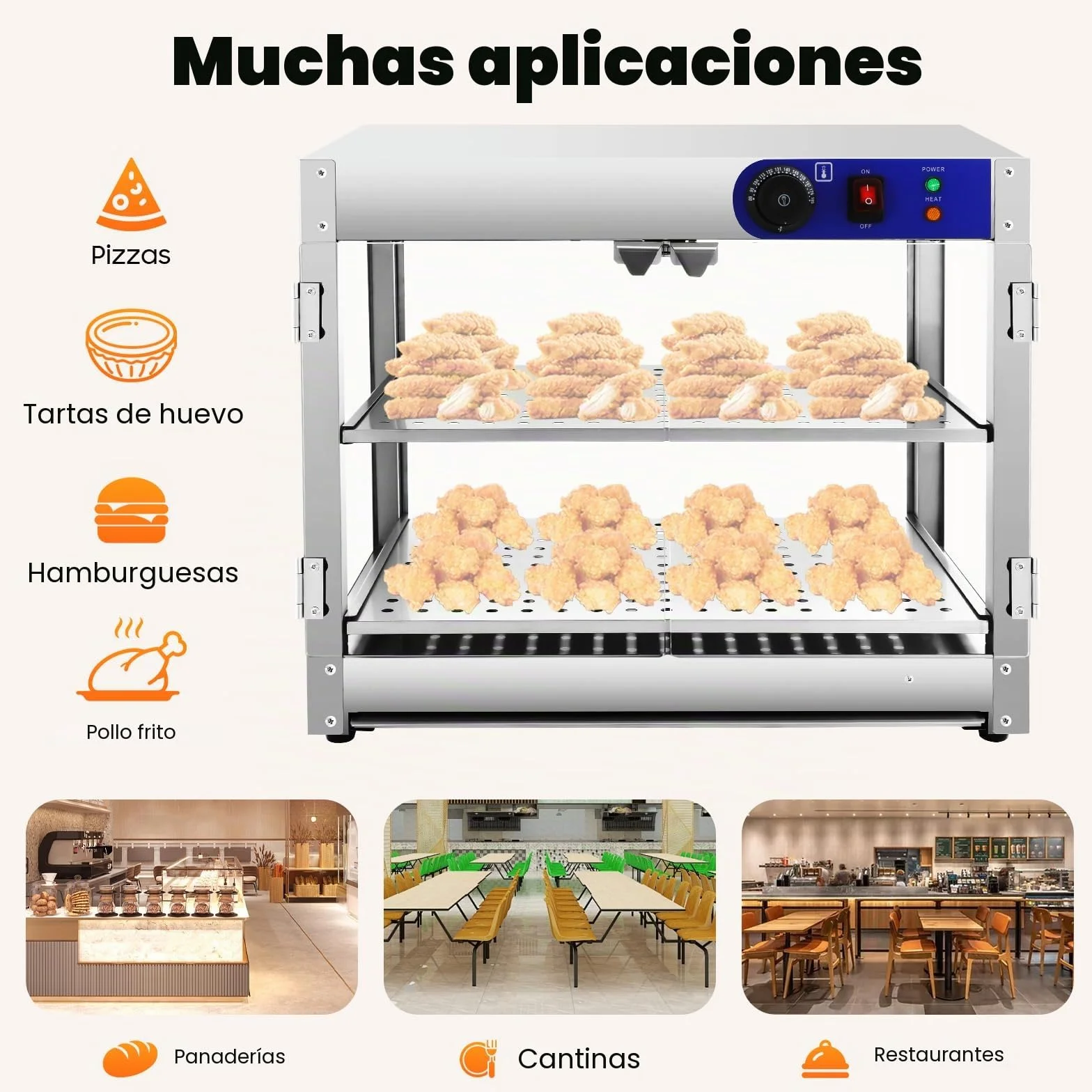 Recipiente Térmico, Vitrina Caliente 2 Niveles, 30-85°C, Calentador de Alimentos