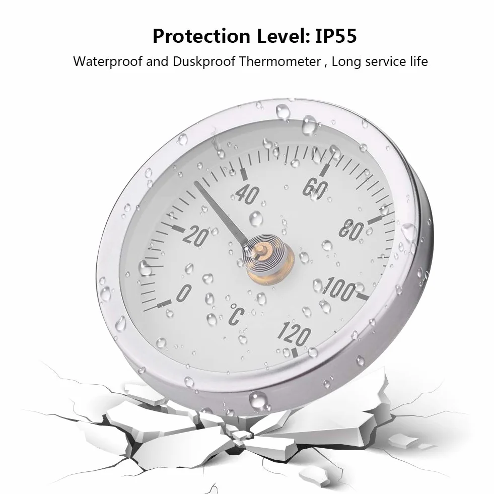 Termómetro Bimetálico 63 mm IP55 Impermeable a Prueba de Polvo para Tubería