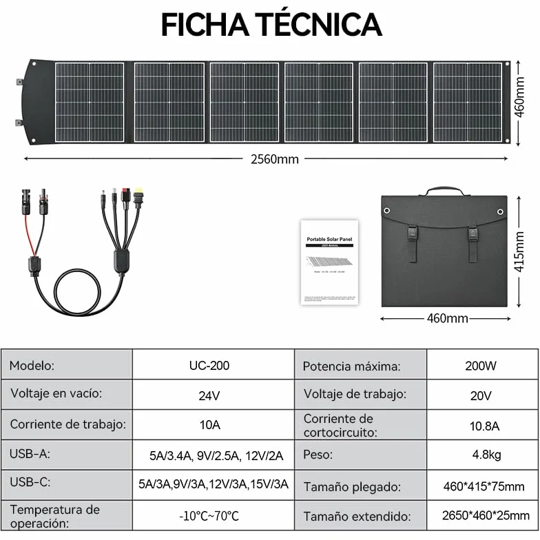Panel solar plegable de 200 W, Compatibilidad: módulo adaptador DJI Power para panel solar (MPPT), Power 2000, Power 1000 V2,Power 1000, Power 500