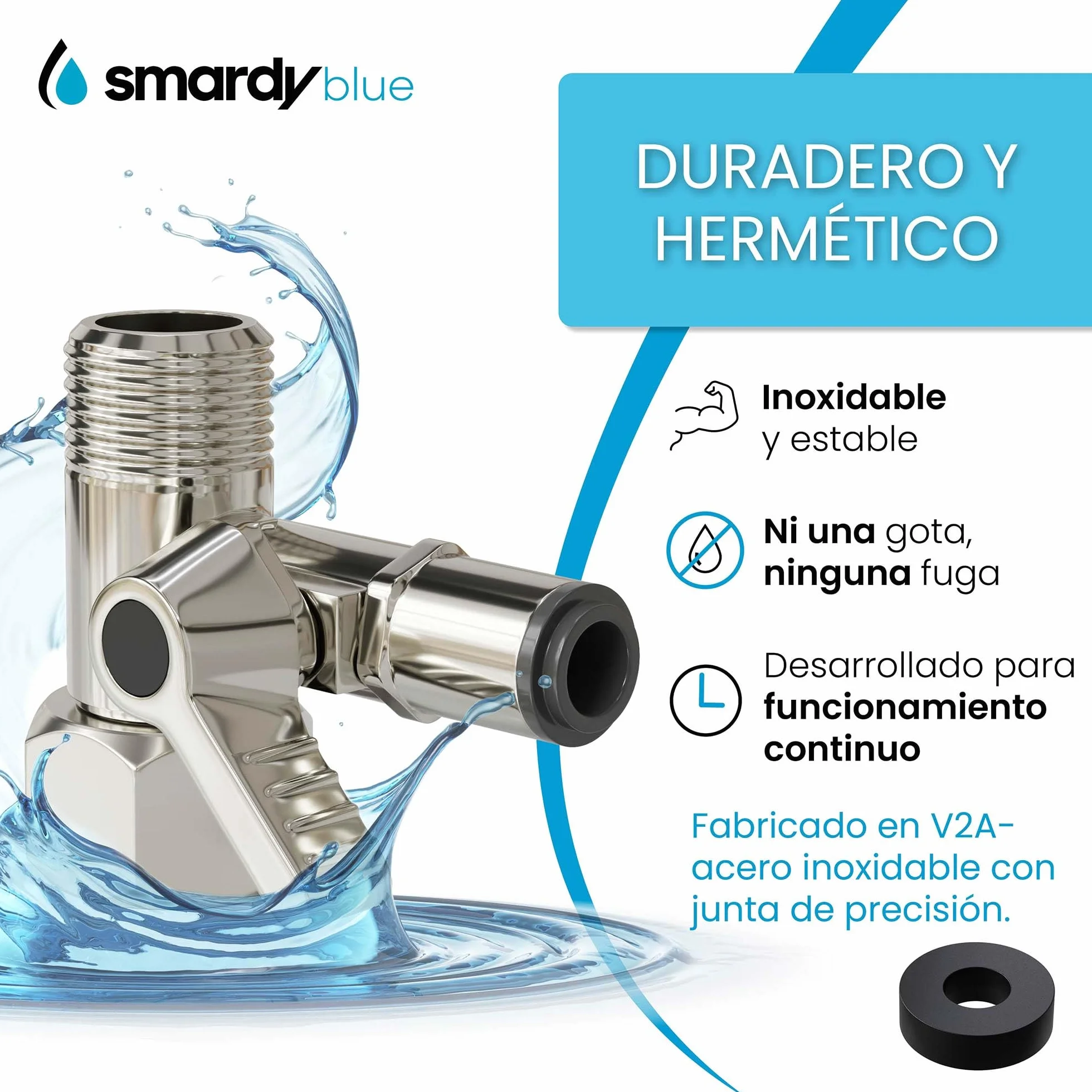 Válvula de Cierre de Acero Inoxidable 3/8 x 3/8 x 1/4" Conector en T Push-Fit para Frigorífico SBS