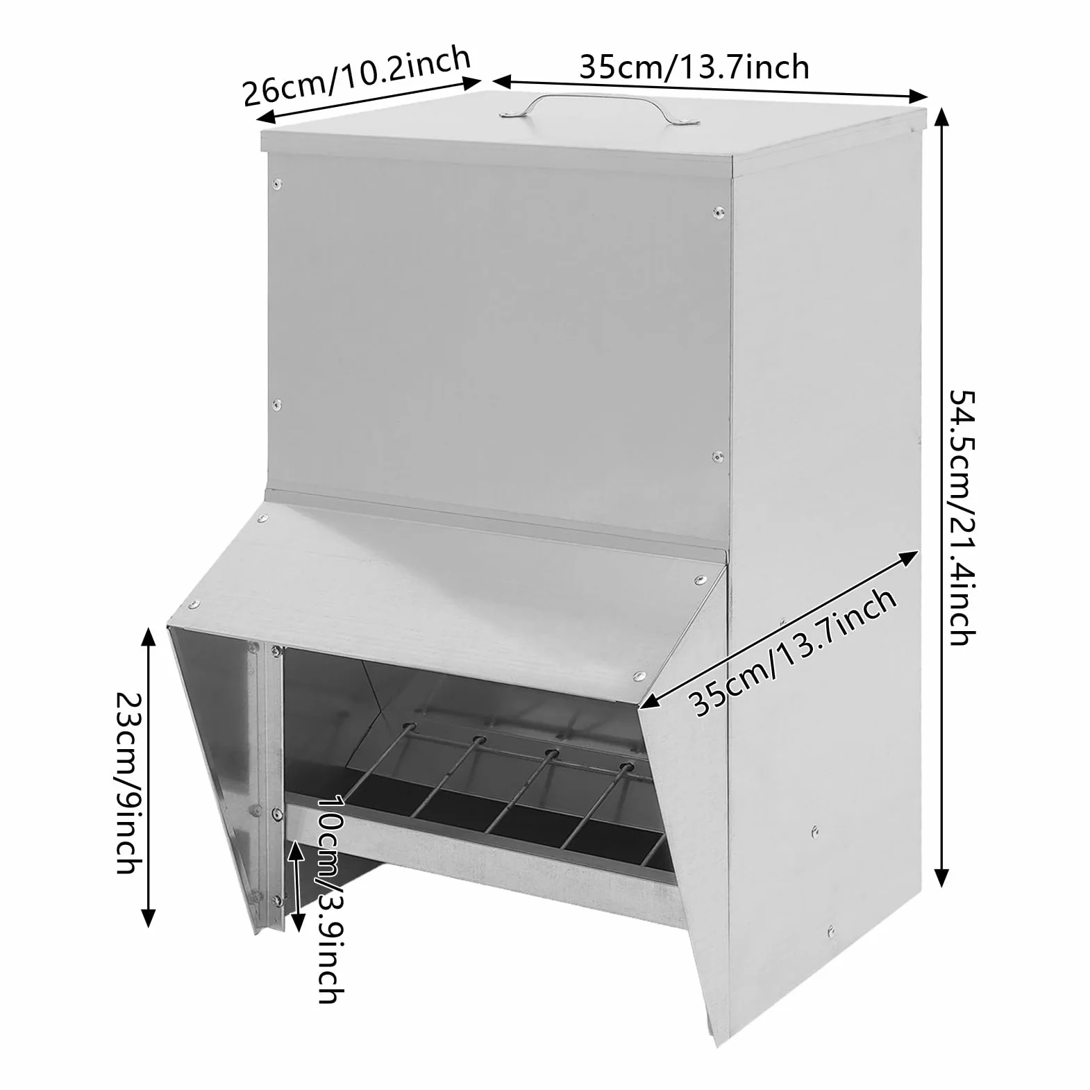 Alimentador de aves de corral de 25 L, 35 x 26 x 54,5 cm, comedero automático para pollos, gansos y patos