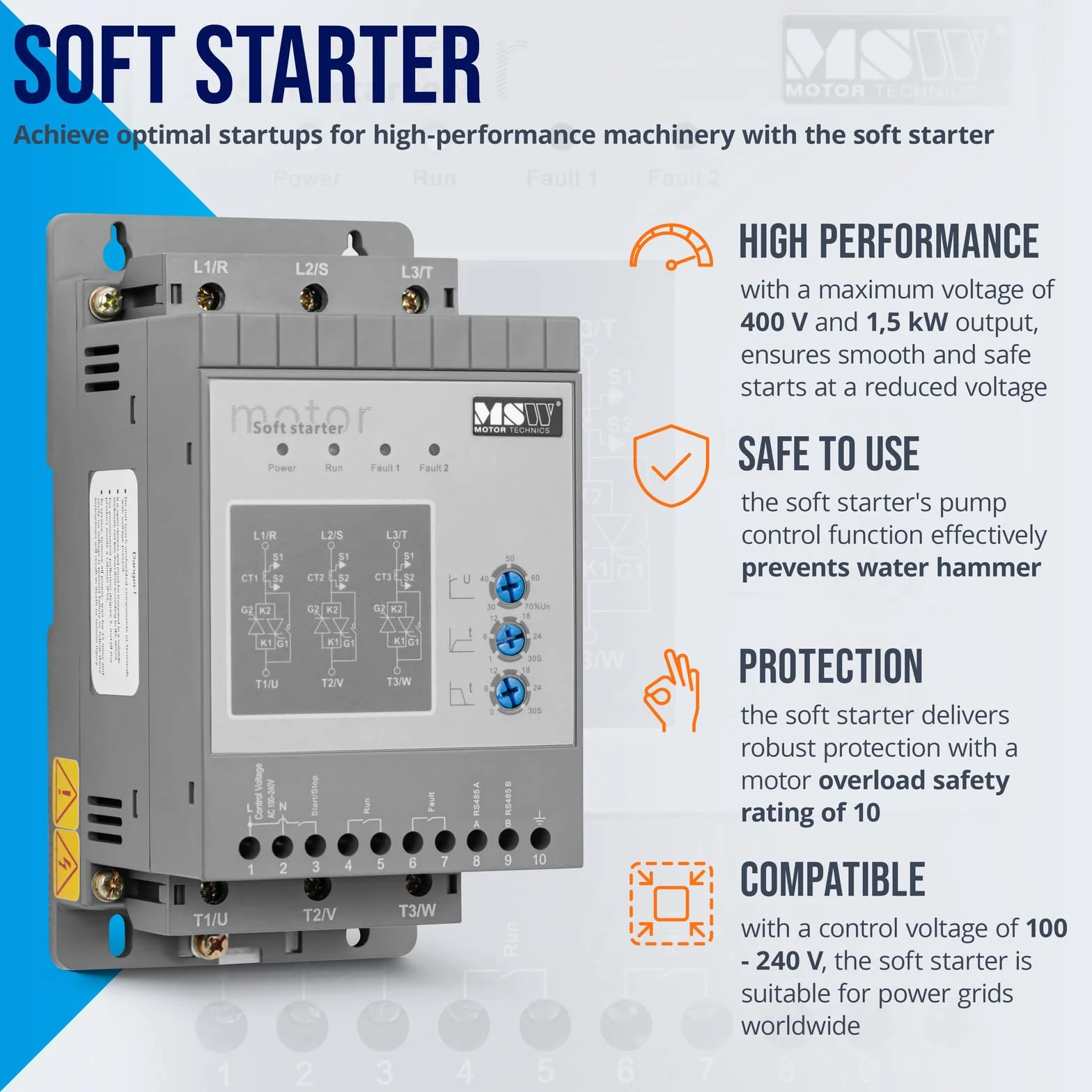 MSW Arrancador suave 400 V / 110 220 V 1,5 kW 3 A Arrancador de motor suave Starter suave Arrancador suave 230V Starter suave 230V