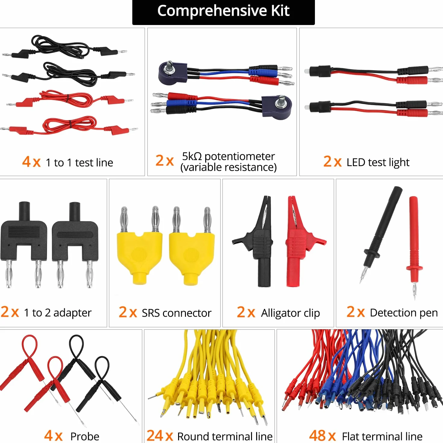 QWORK® 92 Piezas Multímetro Cables de Prueba Kit, Multifuncional Conjunto de Diagnóstico de Circuito Automotriz con Pinzas de Cocodrilo, Sondas, Terminales de Conexión