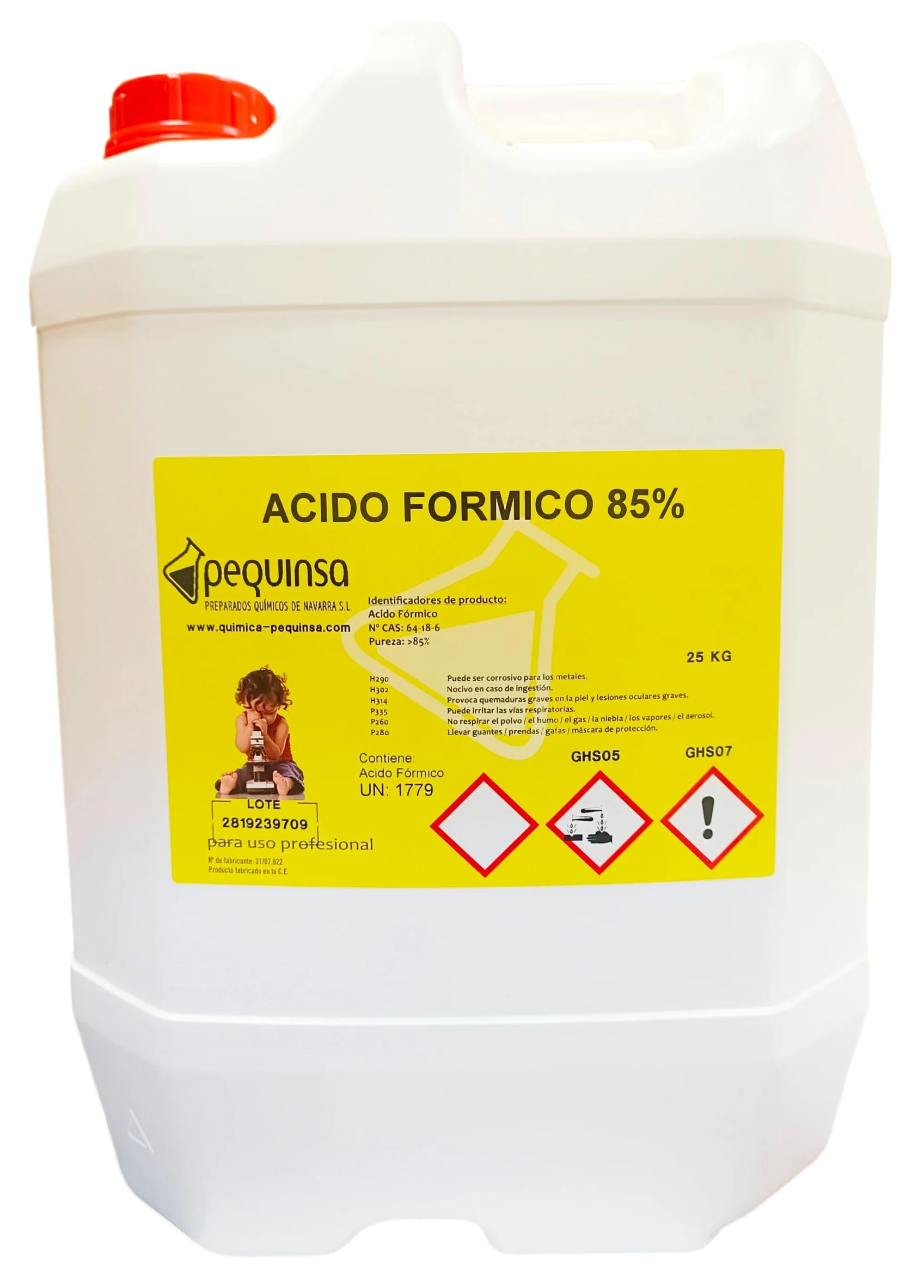 Acido Fórmico 85%. Envase 25 kg.