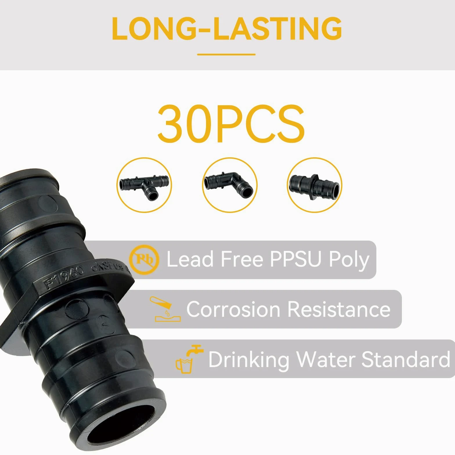 PEX A - Accesorios de expansión de polietileno, 3/4 pulgadas, PPSU PEX-A, codo (10 piezas) + T (10 piezas) + acoplamiento recto (10 piezas) PEX-a conexión de tubo en fontanería