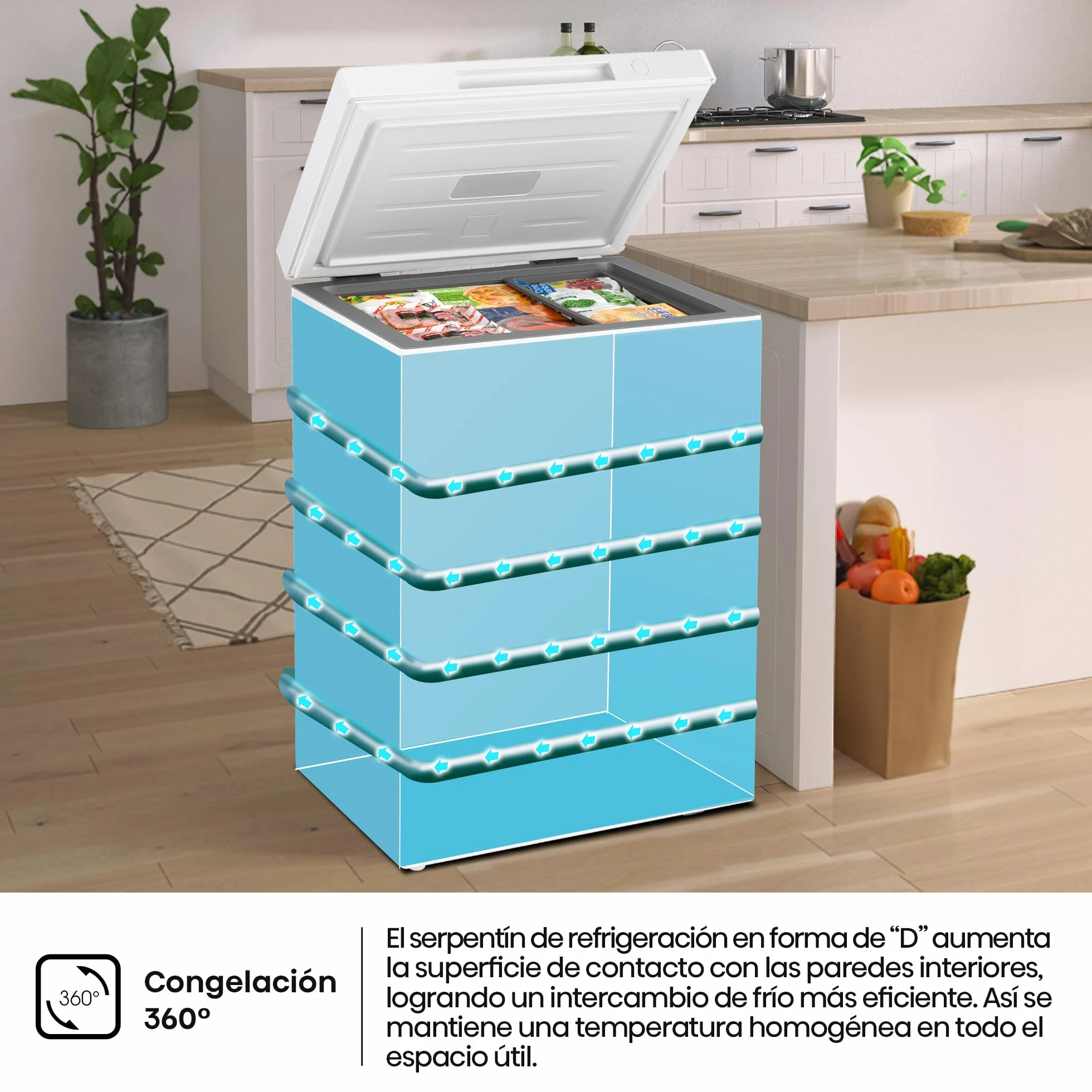 Hisense Arcón Congelador Horizontal 97L 86cm Congelación 360° Congelador Convertible Control Electrónico de Temperatura Freezer Protect Blanco