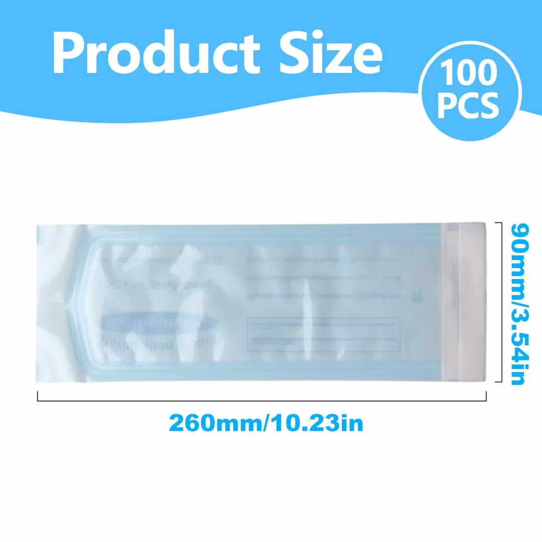 YUZNA Bolsas de Esterilización Desechables 100 unidades Cierre Autoadhesivo 9 x 26 cm para Autoclaves