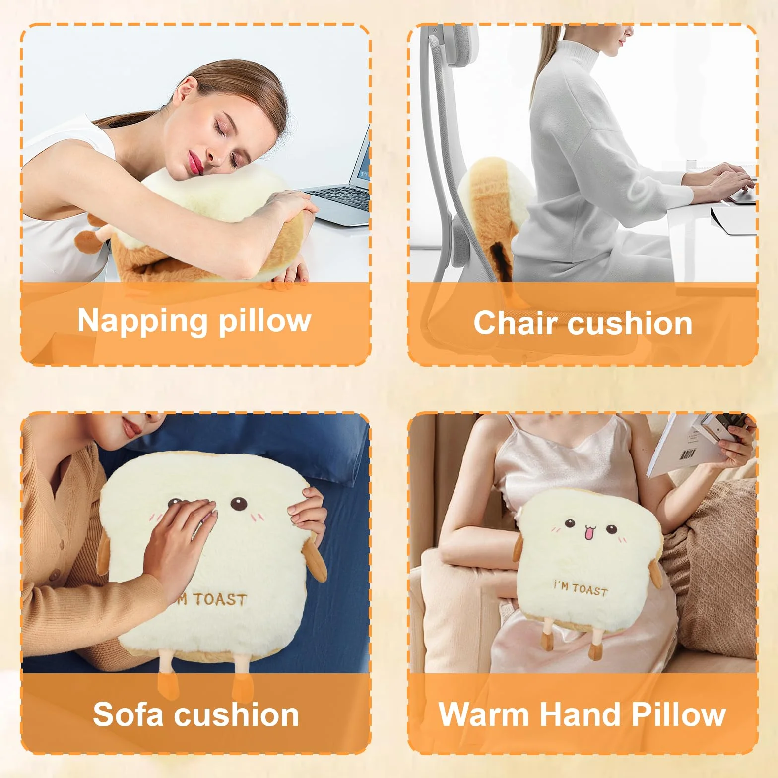 Almohada de Pan Tostado de Peluche 40cm, Juguete de Felpa Suave para Niños y Adultos