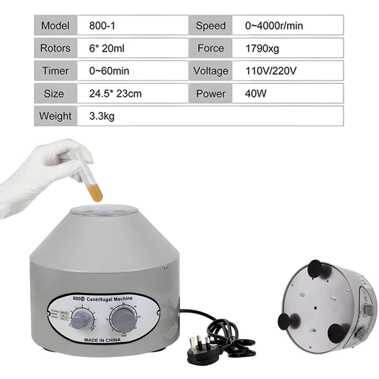 SYUFRE Máquina centrífuga eléctrica de Escritorio portátil 20mlX6, máquina centrífuga médica de Laboratorio de Laboratorio con Temporizador de 0-60 min y práctica de Equipo de Control de Velocidad