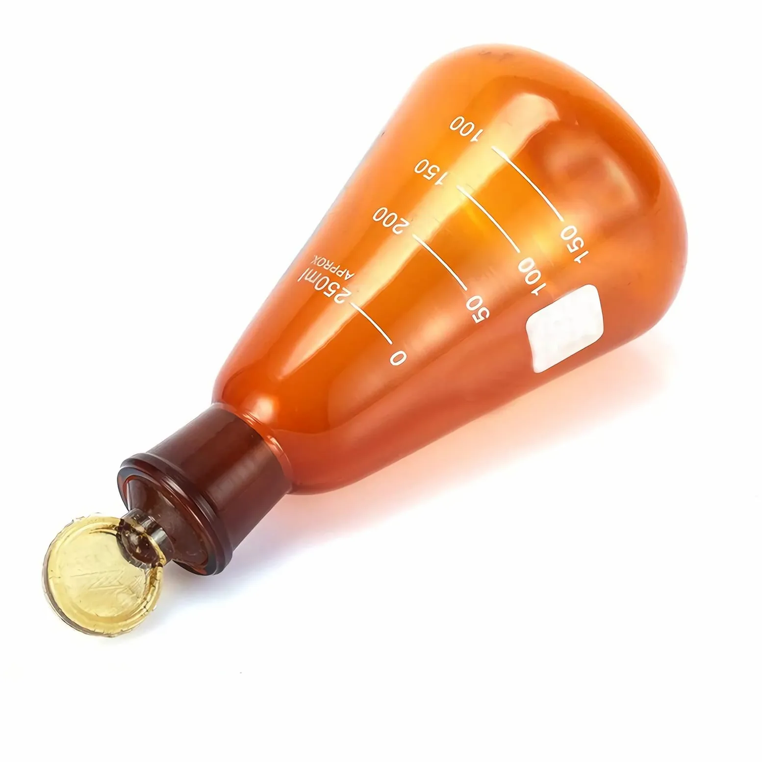 Matraz Erlenmeyer de vidrio, matraz de laboratorio ámbar, vaso triangular de boca de molienda con tapón, cristalería graduada, para experimentos científicos 500 ml (250 ml)