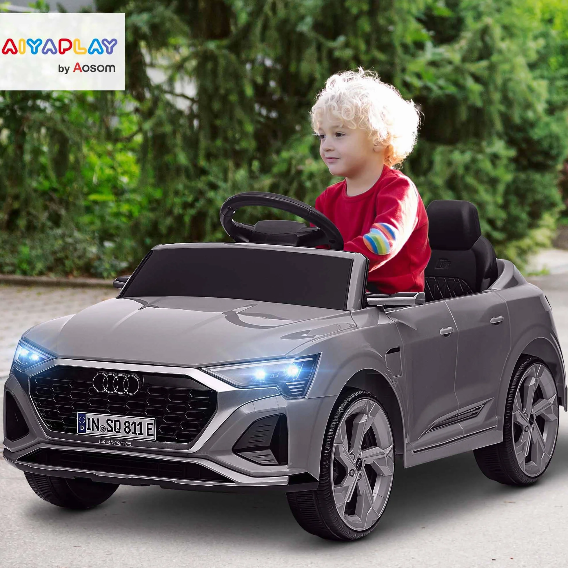 AIYAPLAY Coche Eléctrico para Niños 12V con Mando a Distancia Gris