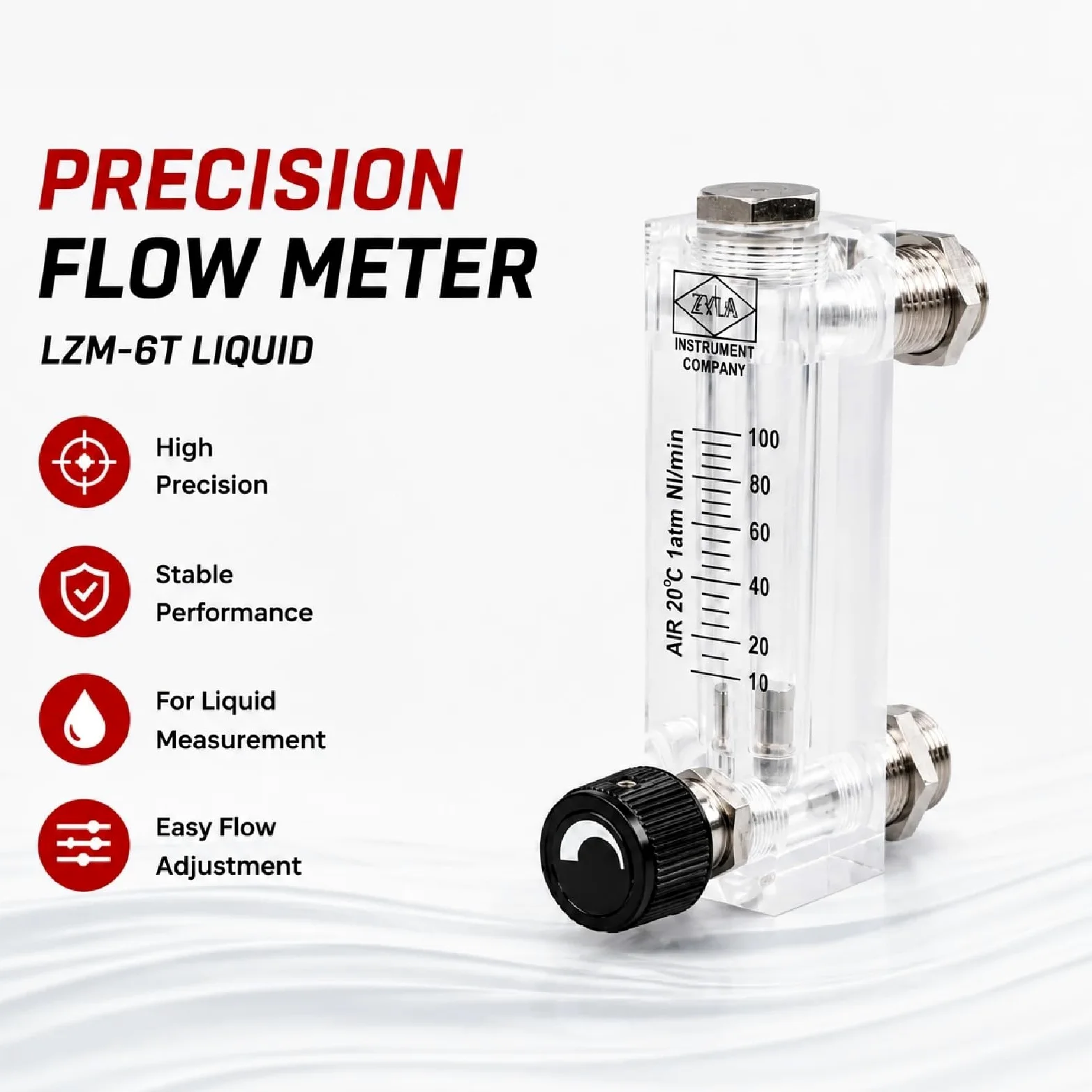 LZM-6T Medidor de Flujo rotámetro Panel acrílico Líquido pequeño 6-1000 ml(Liquid 16-160ml-min)
