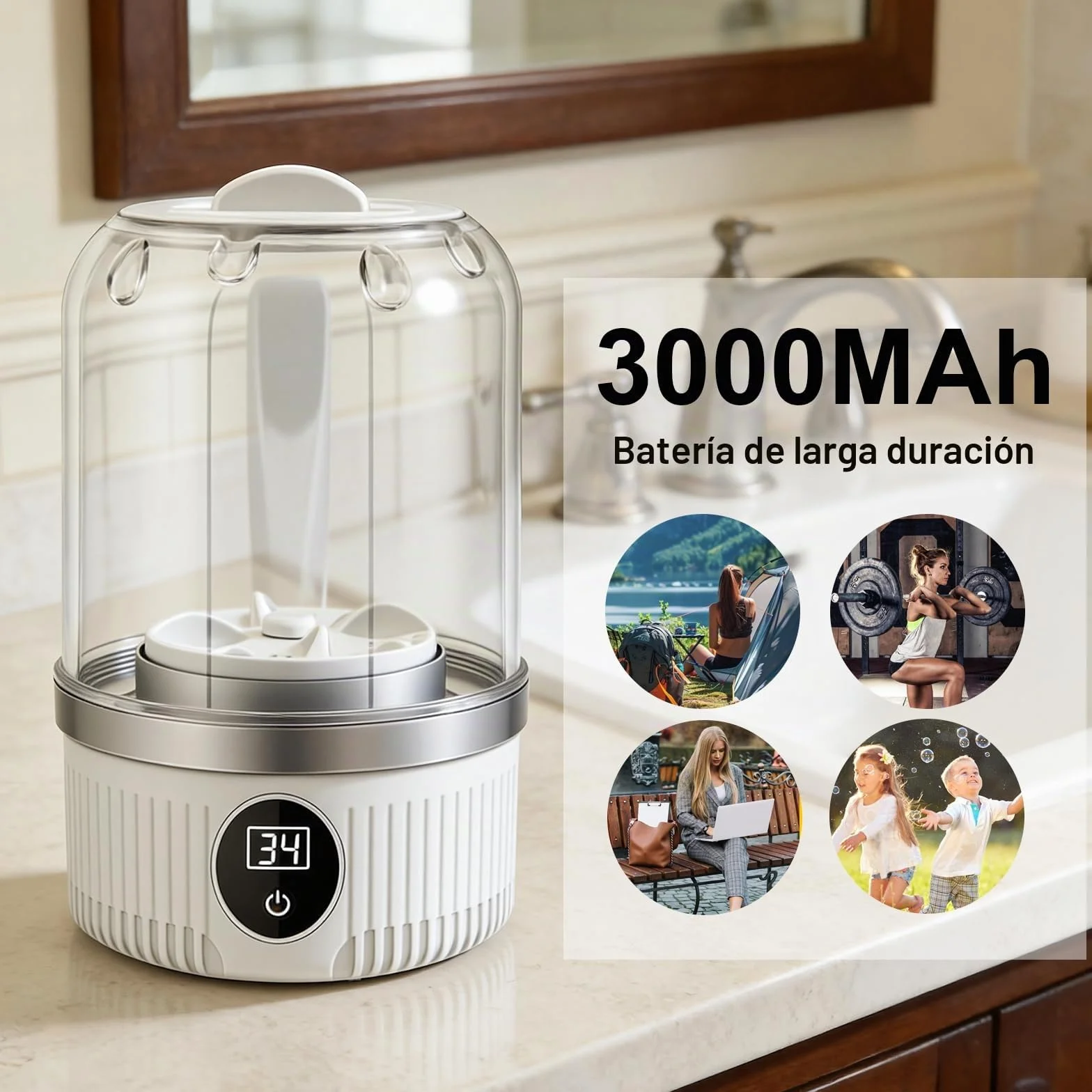 Lavadora mini portátil inalámbrica recargable, taza de lavandería para sujetador y ropa interior, calcetines blanco