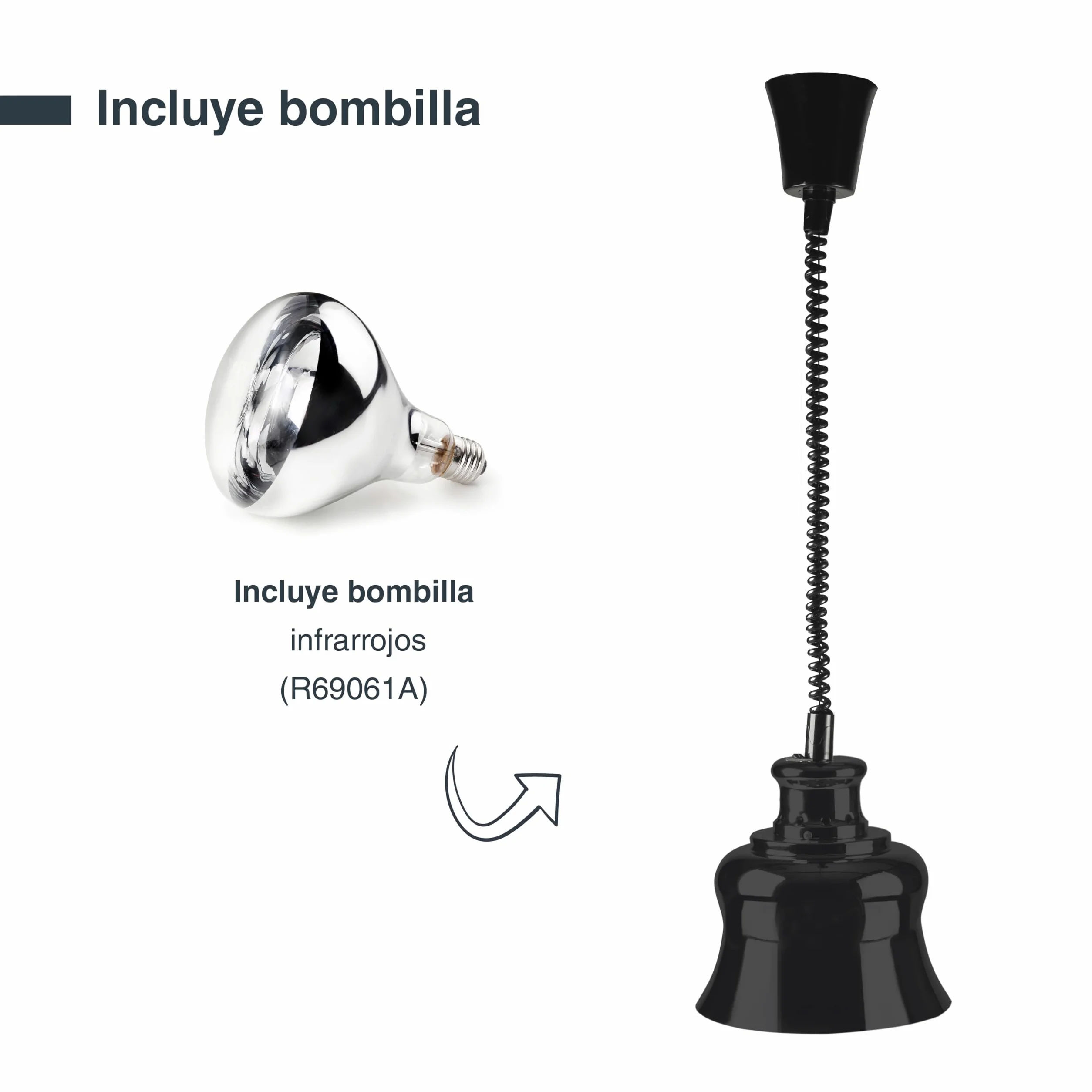 LACOR 69359 - Lámpara Calentamiento Infrarrojos, Lámpara Extensible | En aluminio ligero, para un uso práctico y profesional en cocina; ideal para cocina profesional y uso diario en casa