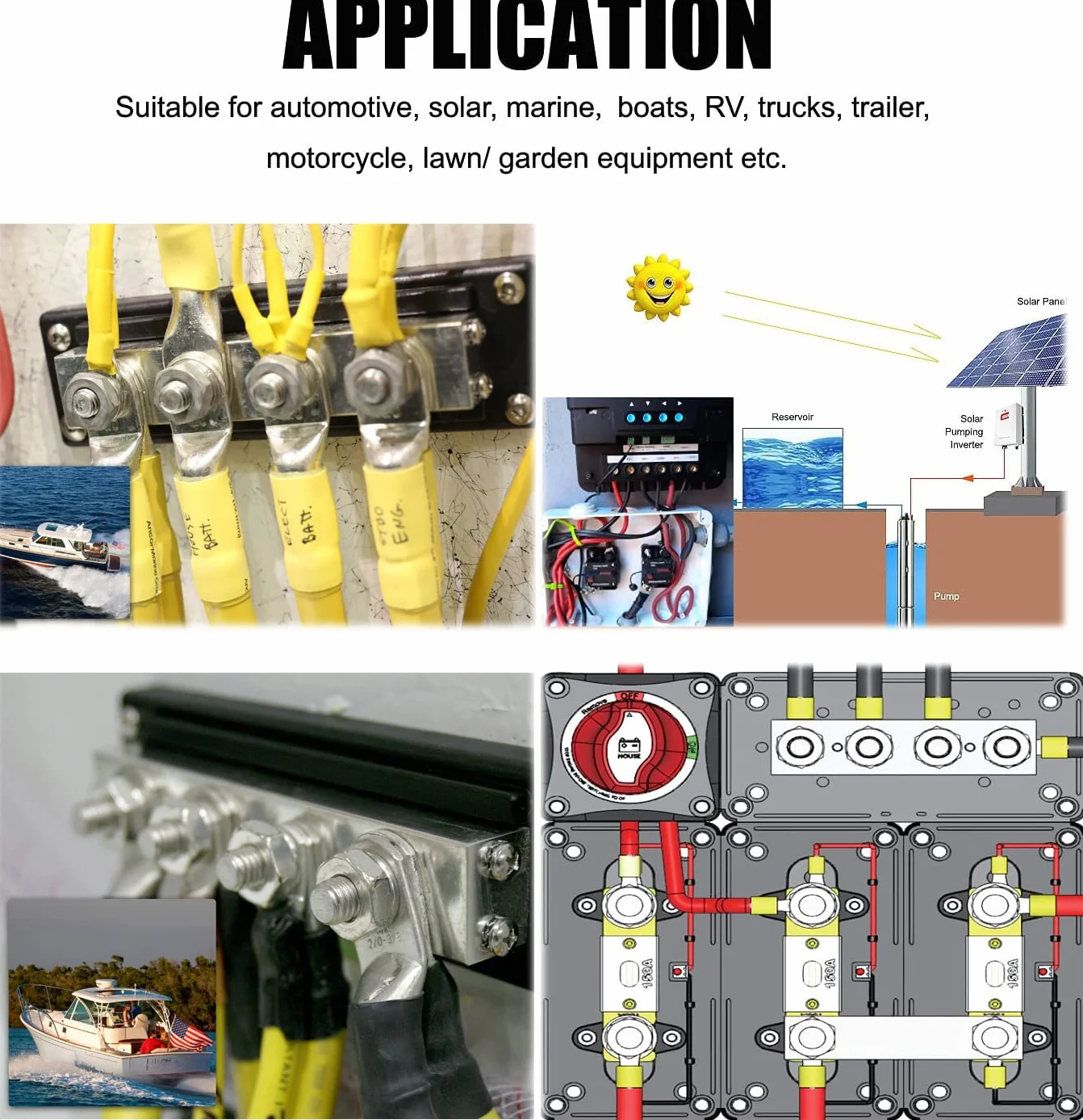 Bus Bar Barra colectora de 600A bloque de distribución de energía de cobre de 300V CA/ 48V CC con terminales de cableado de pernos de 8x M10 Busbar 600 Amp para Auto/Marinos/Solares, rojo