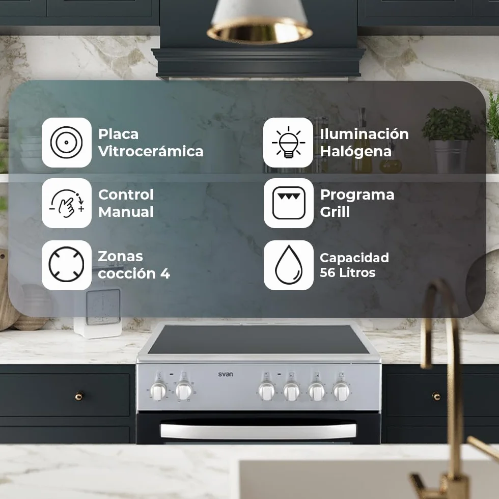 Svan Cocina Eléctrica 56L Horno Eléctrico Grill 6 Programas Inox SKV4600X