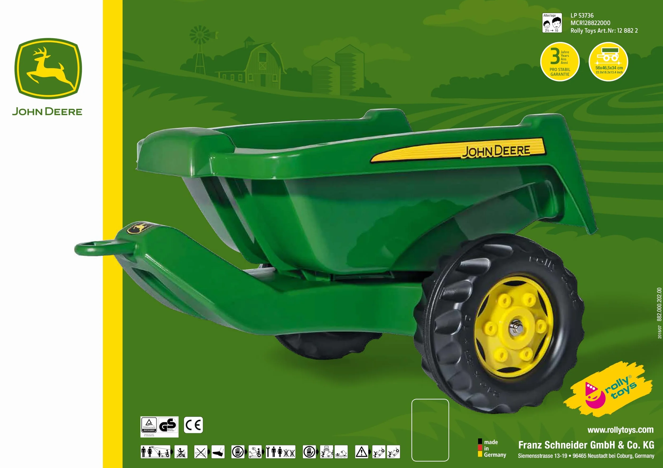 Rolly Toys rolyKipper II John Deere remolque de una rueda volcable para niños