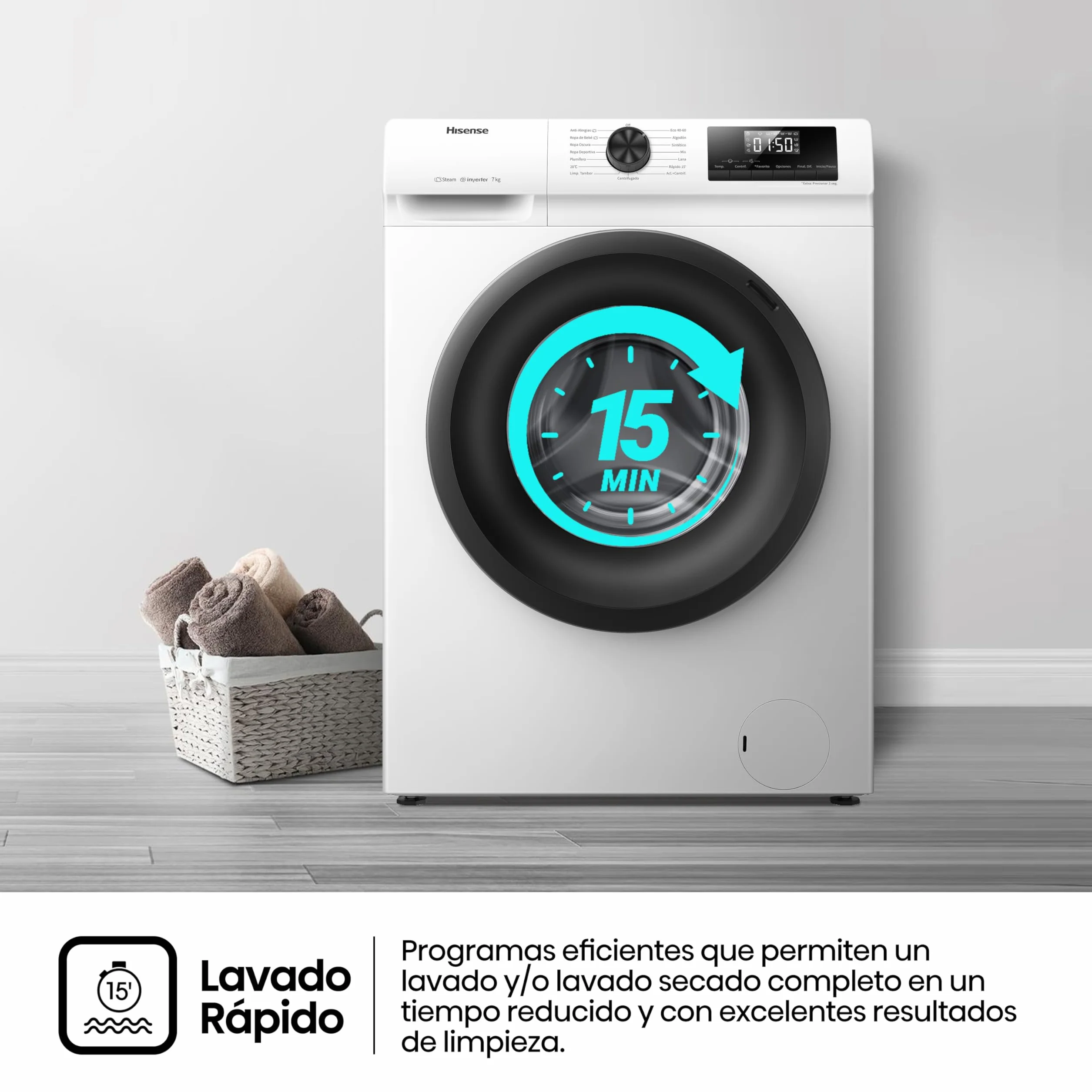 Hisense Lavadora WFQP701219VM 7 Kg 1200 rpm 84.5 cm Blanco