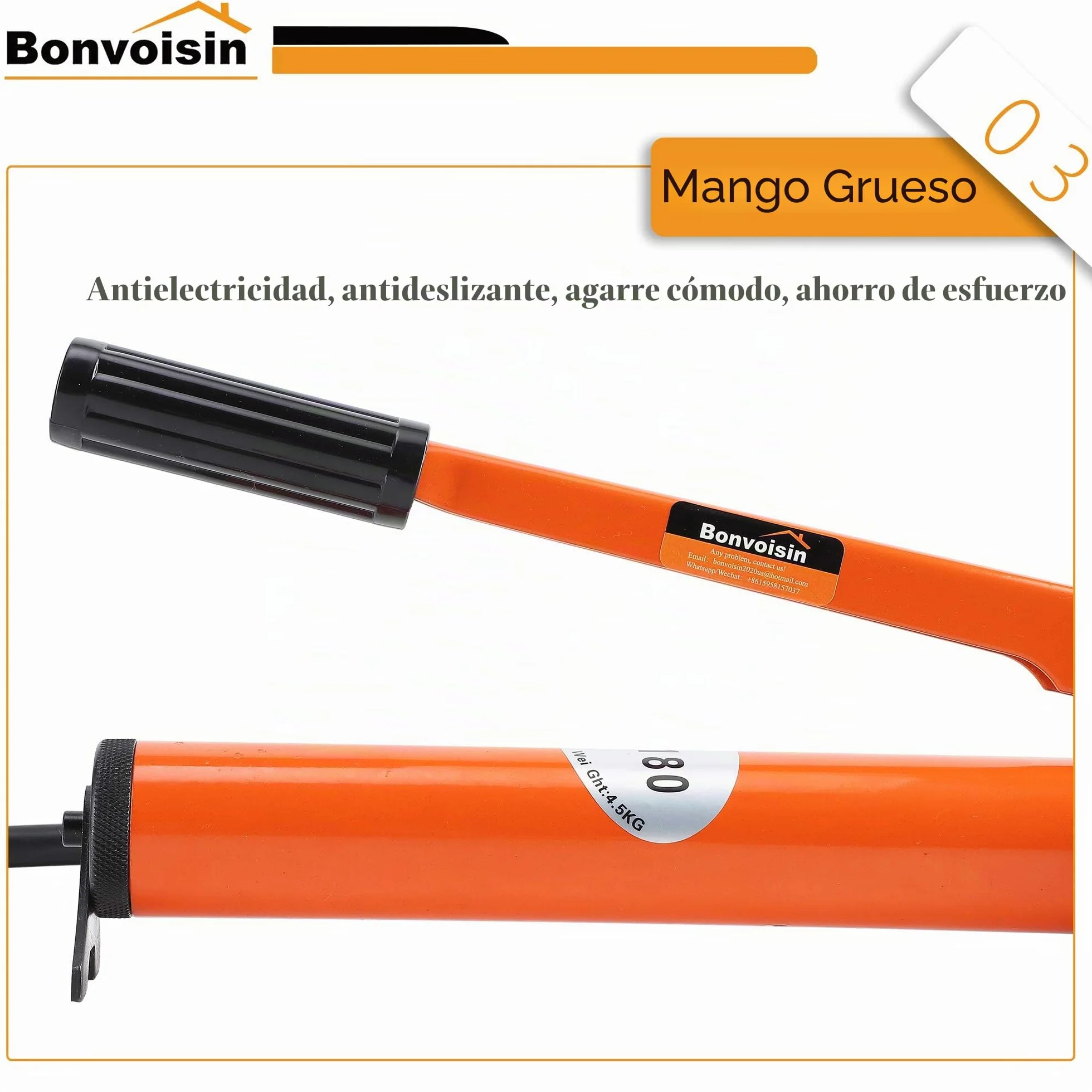 Bonvoisin CP-180 Bomba Hidráulica Manual, Alta Presión 60kg/cm², Capacidad de Aceite 400cc, Longitud de La Manguera 0,8m, para 5T/10T/20T Gato Hidráulico