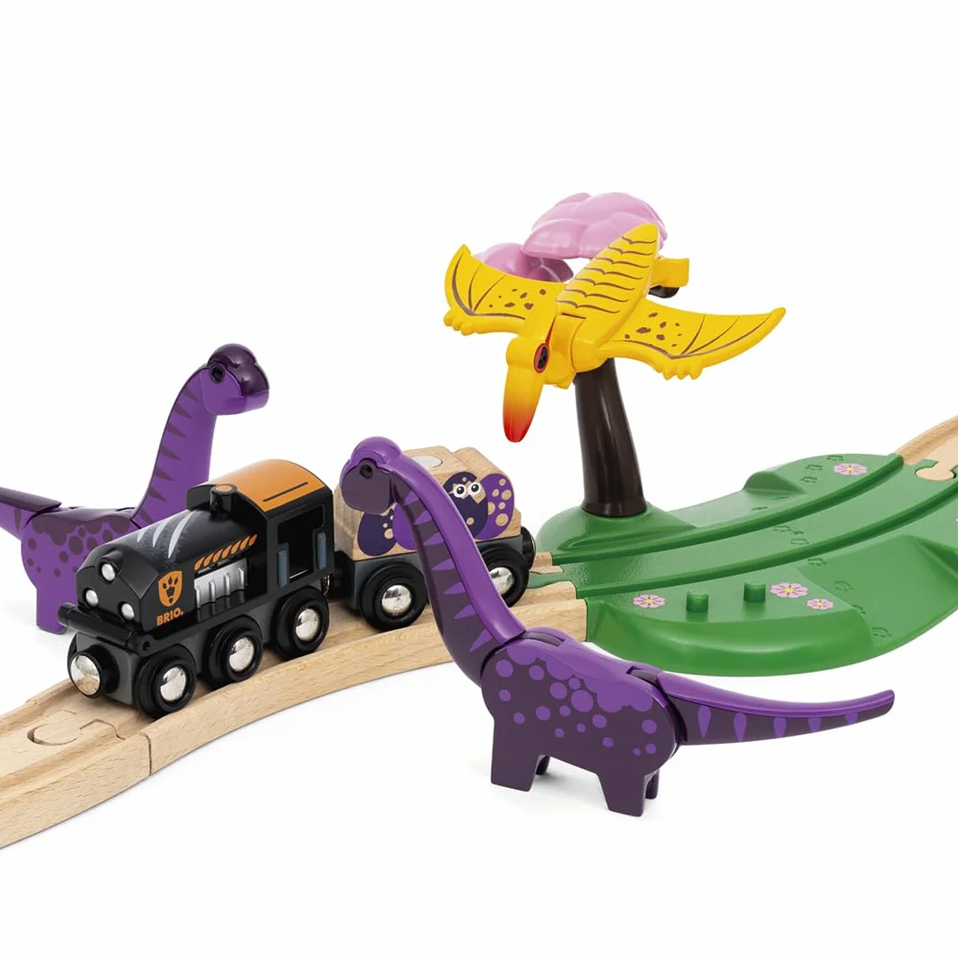 BRIO Set de Aventuras Jurásicas Tren Juguete Madera 21 Piezas Compatible con Otros Sets