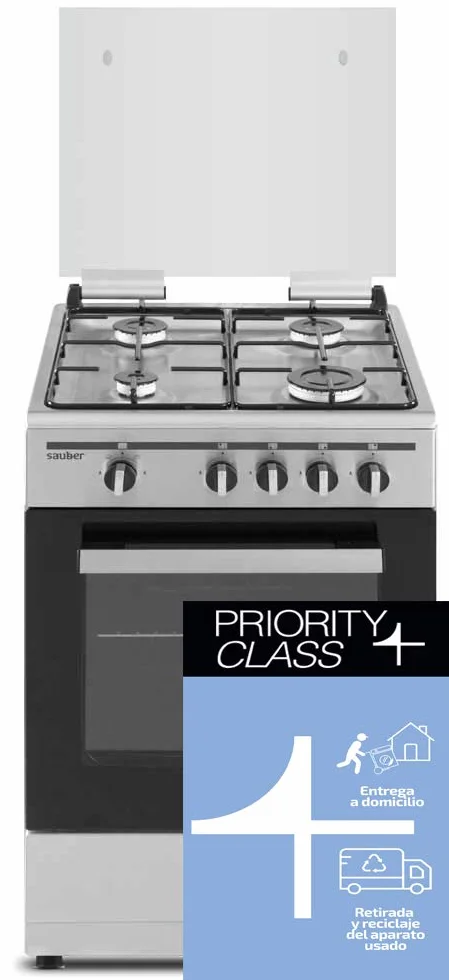 Sauber COCINA SCI41GB 4 Quemadores Gas Butano 50X55 Tapa Cristal Inox