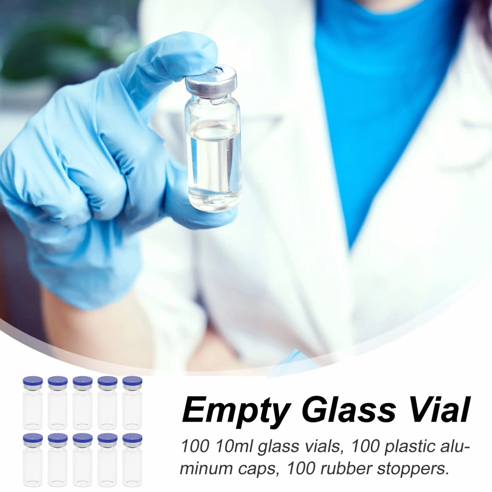 Scicalife 100 Botellas De Vidrio Transparentes 10 Ml Con Tapas Herméticas Para Laboratorio Esterilizadas Almacenamiento Muestras Líquidas Polvos Liofilizados