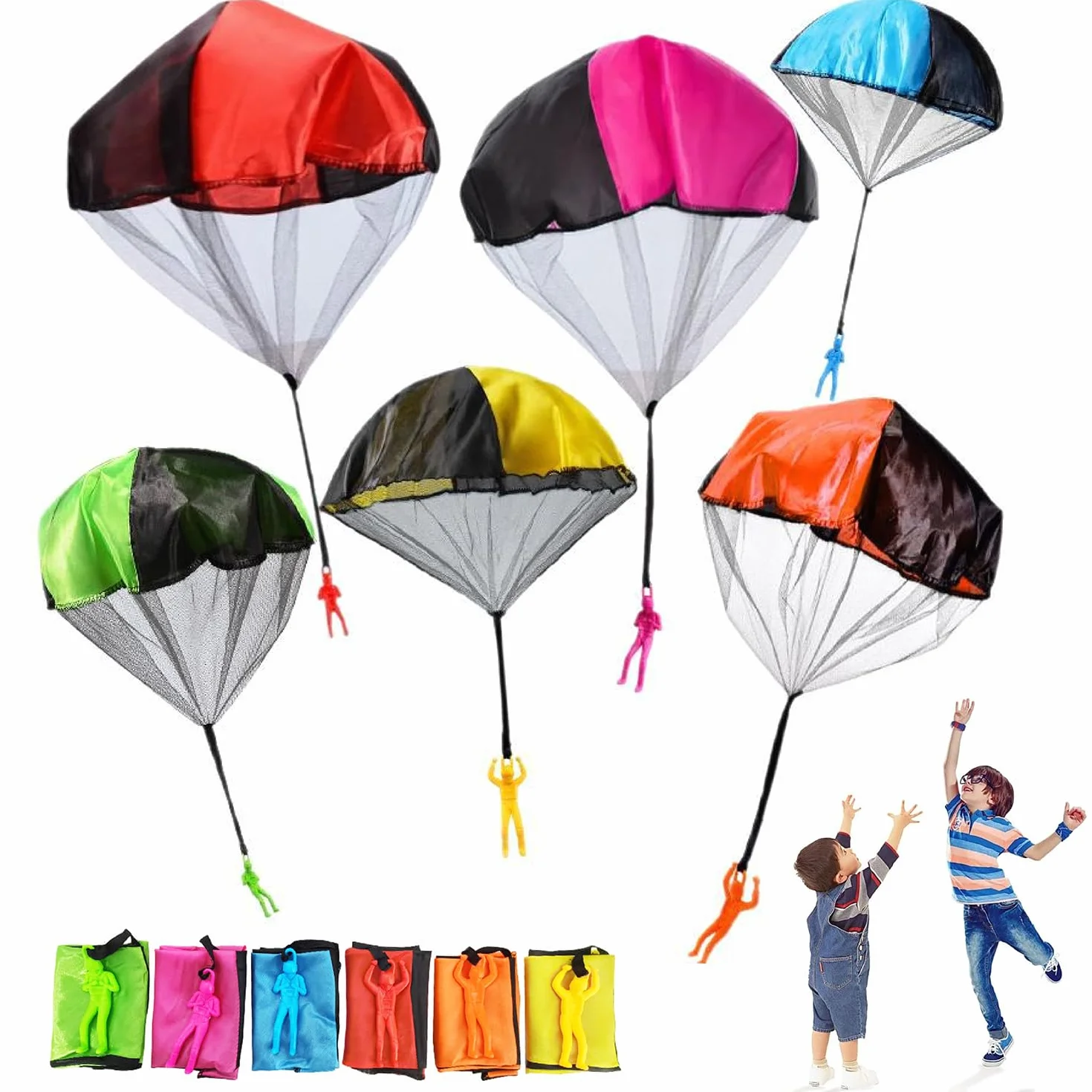 Juguetes paracaídas, Parachutist Hand Throwing Toy, Juegos de Exterior con Soldados y paracaídas, Mini paracaídas para niños (6 Piezas)